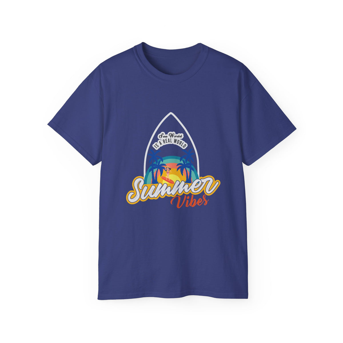 Summer Vibes Surf Graphic Tee | Tropical Sunset Palm Beach Design
