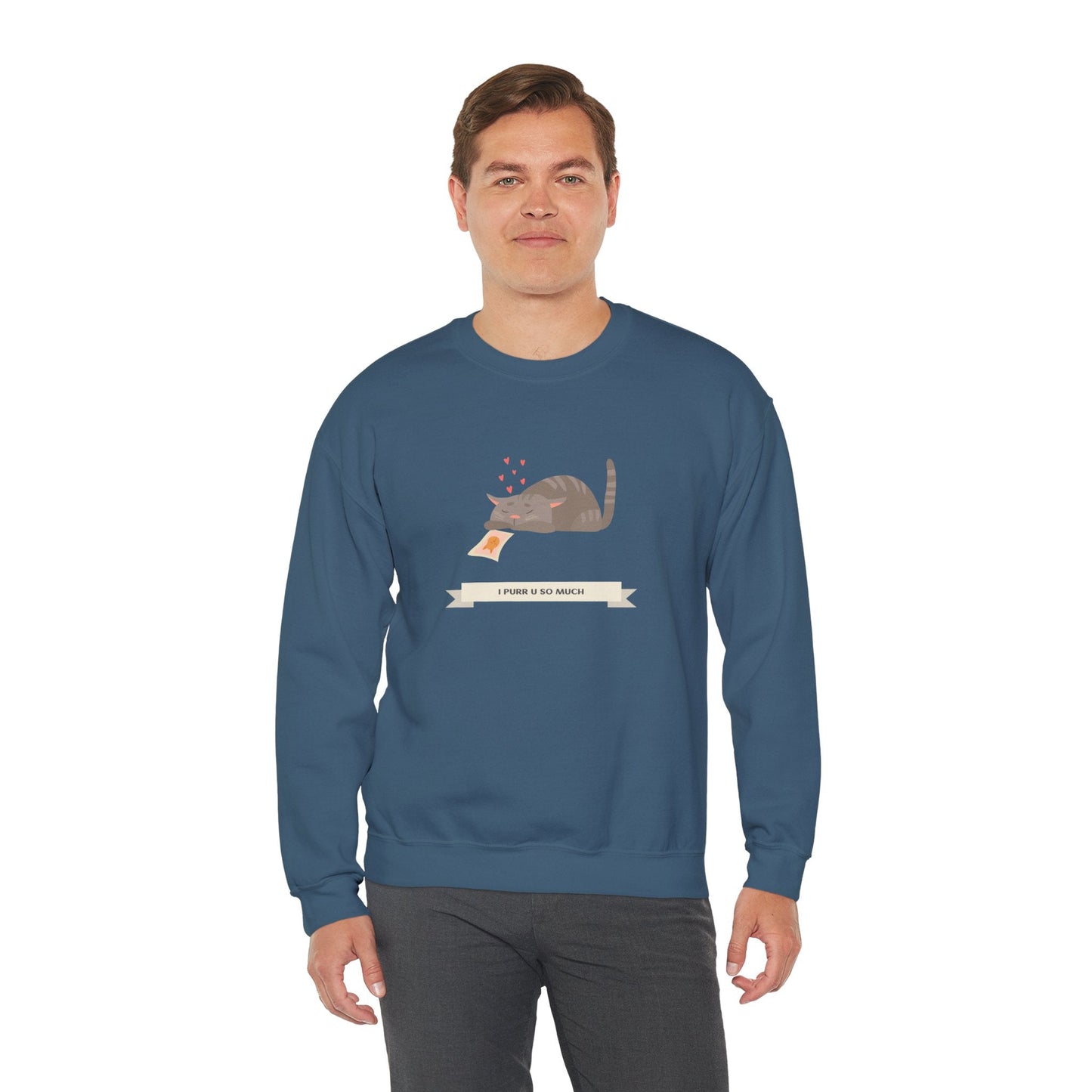 Cat Heart Sweatshirt Unisex 50/50 Cotton Poly Valentine Day Crewneck Gildan 18000