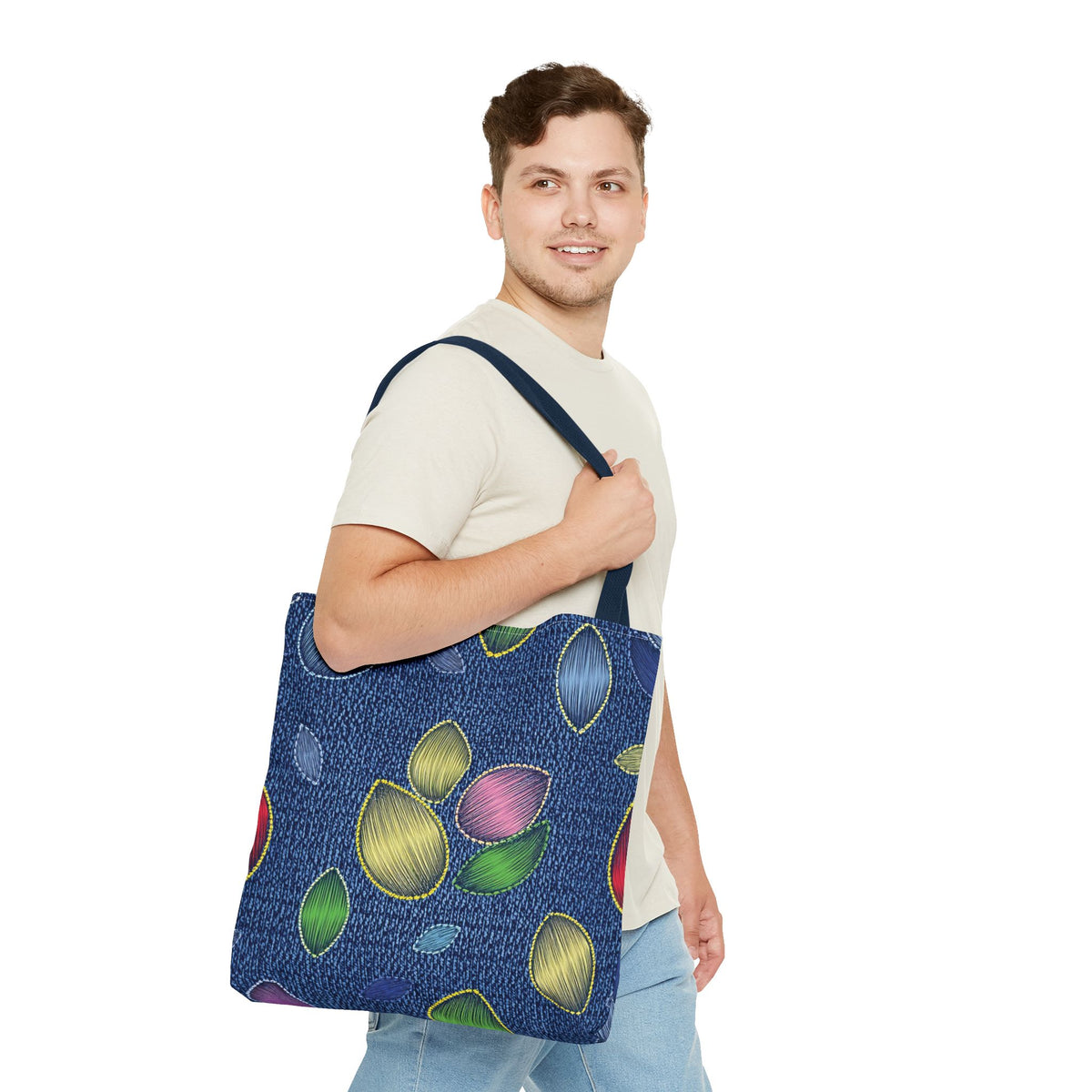 Denim Fabric Imitation Print Unisex Canvas Bag Poly Spun 3 Sizes Tote Bag 152