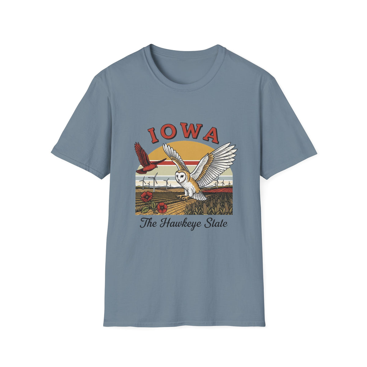 Iowa Barn Owl T-Shirt — The Hawkeye State Vintage State Pride Tee Travel Tourist Graphic Design Unisex 100 Cotton Gildan T-Shirt