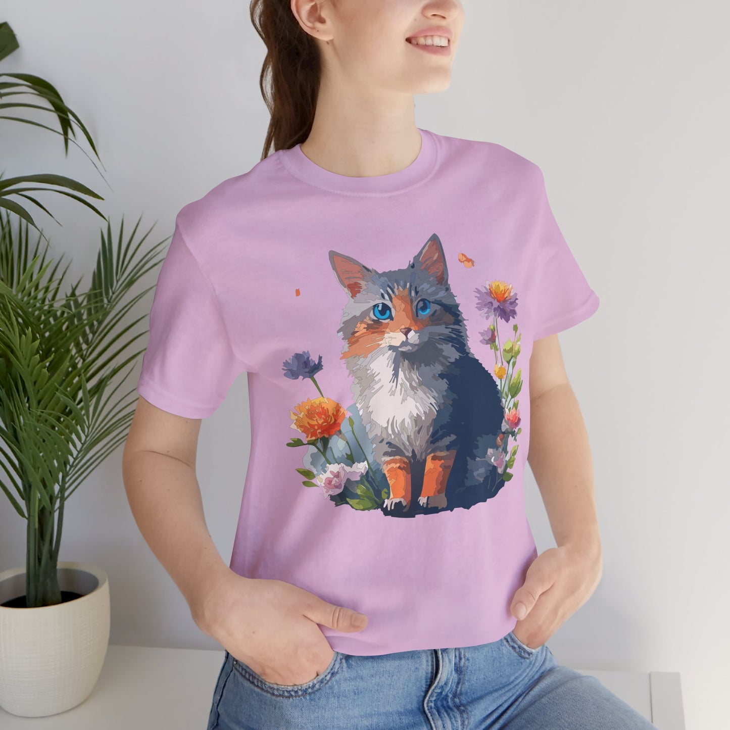 Floral Cat Tee, Animal Shirt, Cat Shirt, Floral Tee, Flower T-shirt, T-Shirt with Animal, Summer Top with Art Design