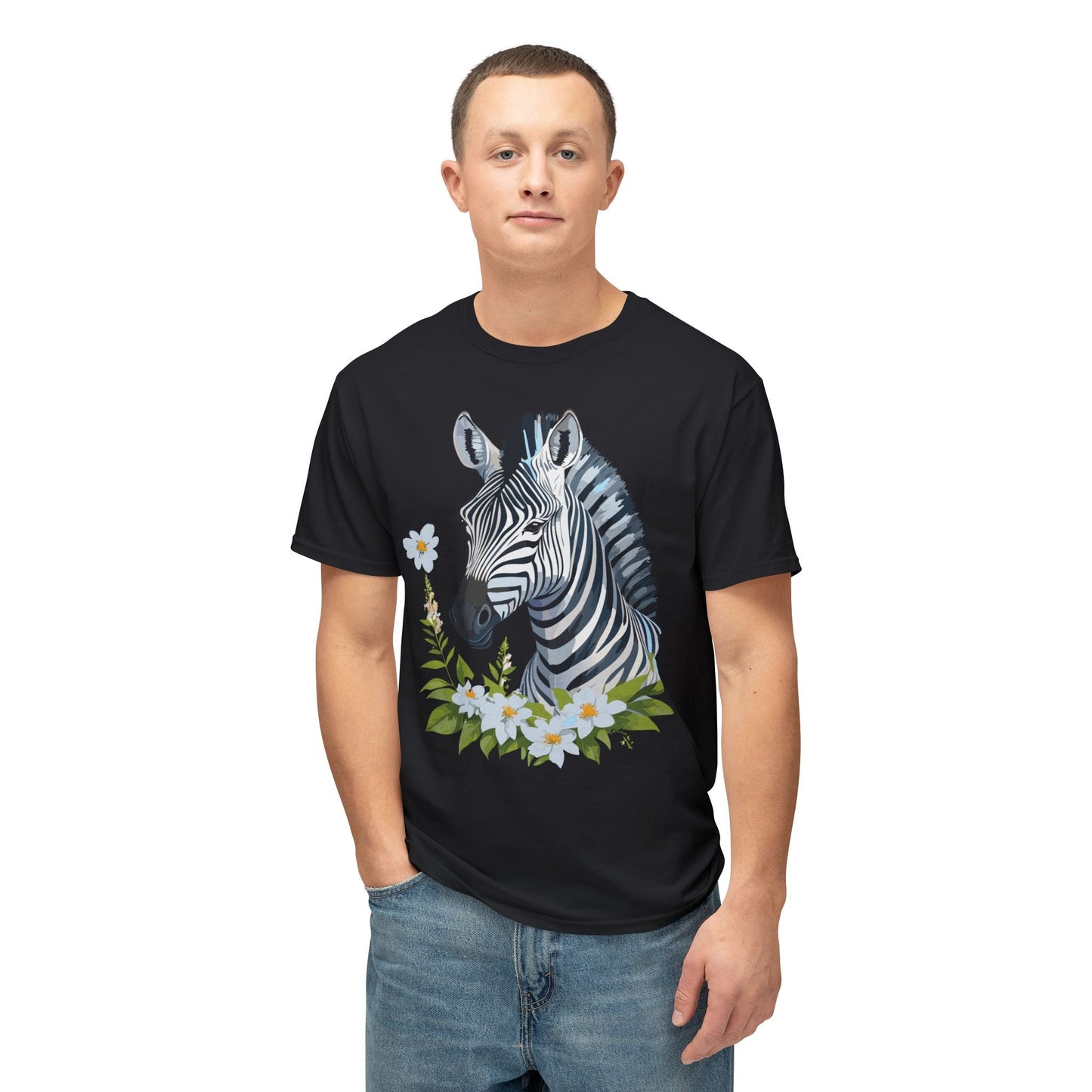 Unisex Zebra Art Print T Shirt 100% Cotton Vintage Floral Tee Made in USA Premium Graphic Tee