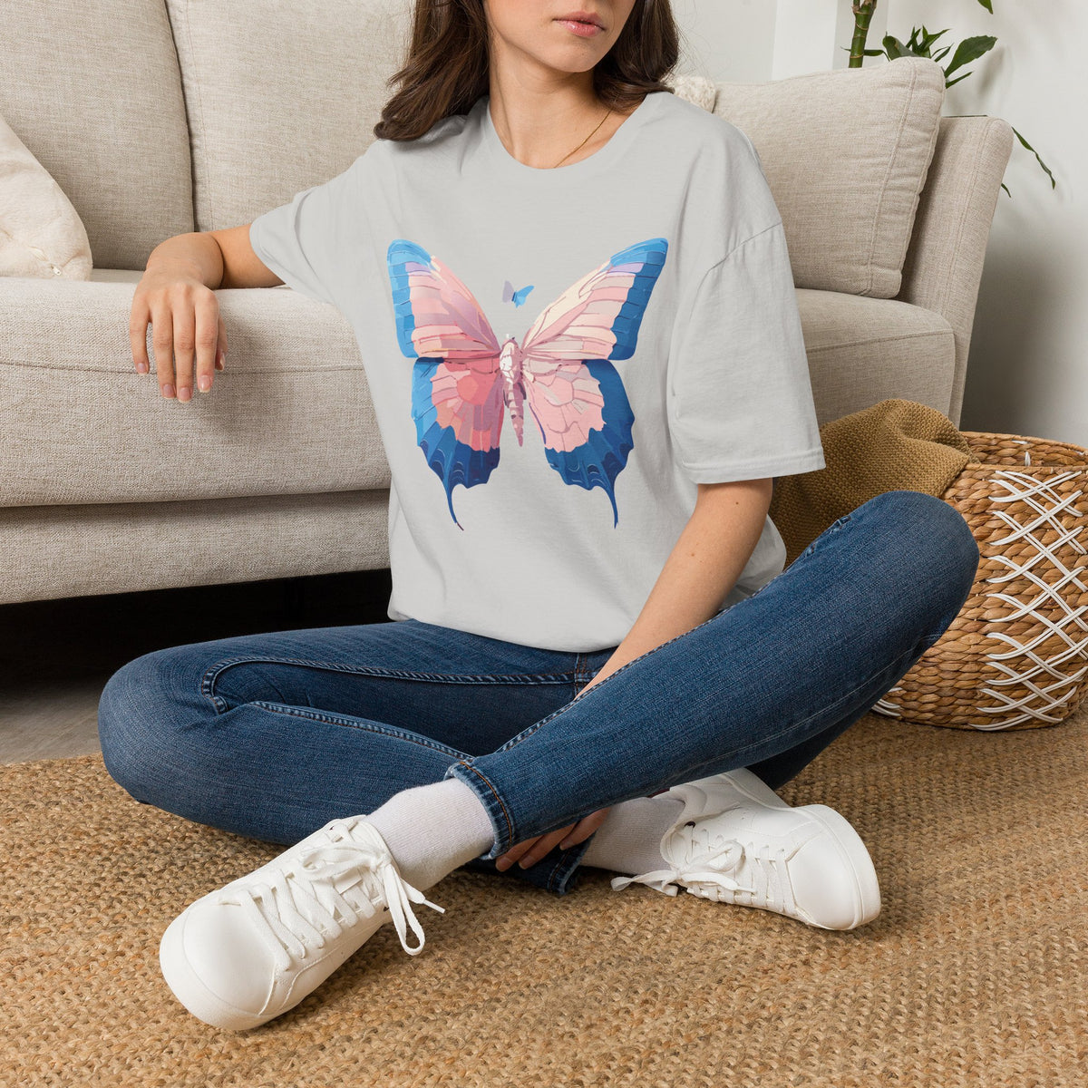 Butterfly Graphic T-Shirt — Pastel Pink & Blue Wing Graphic Tee Unisex 100 Cotton Gildan T-Shirt