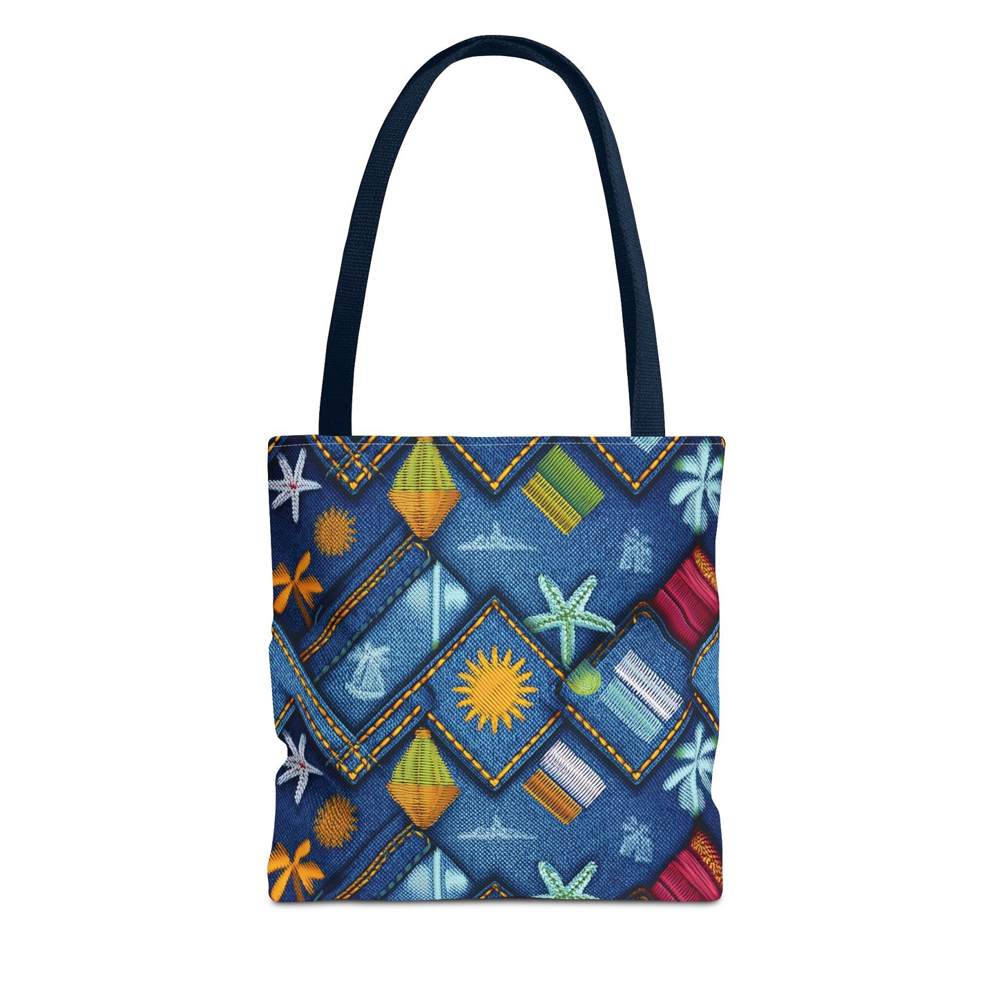 Denim Fabric Imitation Print Unisex Canvas Bag Poly Spun 3 Sizes Tote Bag 182-2