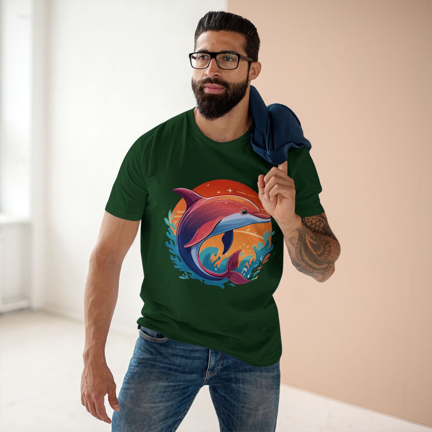 Dolphin Art Shirt for Men and Women Unisex Premium Cotton Tee Featuring Marine Life Illustration by Retro2Nova Collection