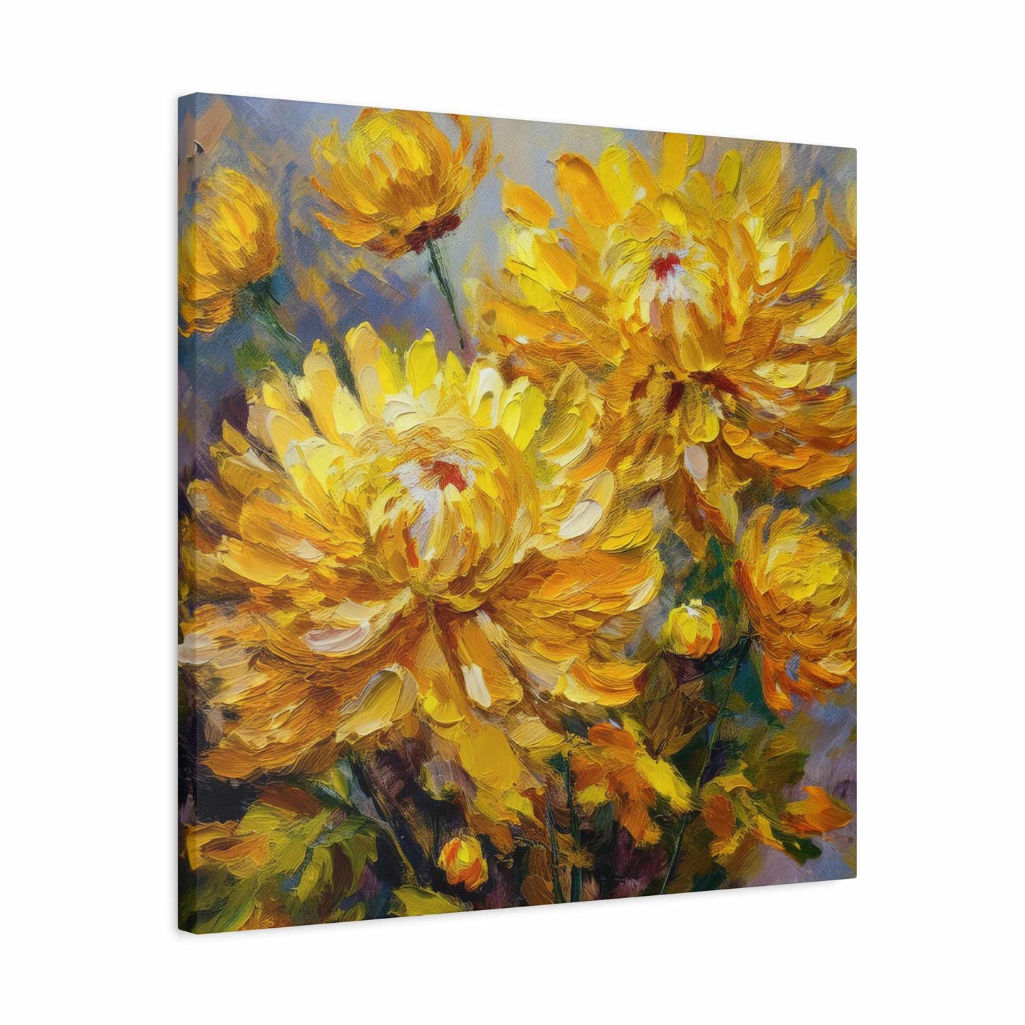 Chrysanthemums Print Canvas, Floral Oil Paint Print 20x20, 24x24, 30x30, 32x32, 36x36 Art Design Pine-Wood Inner Frame MC-164