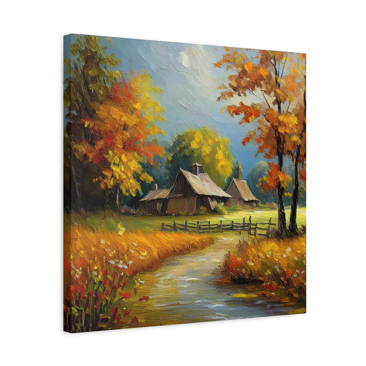Countryside Fall Print Canvas, Oil Paint Print 20x20, 24x24, 30x30, 32x32, 36x36 Art Design Pine-Wood Inner Frame MC-105