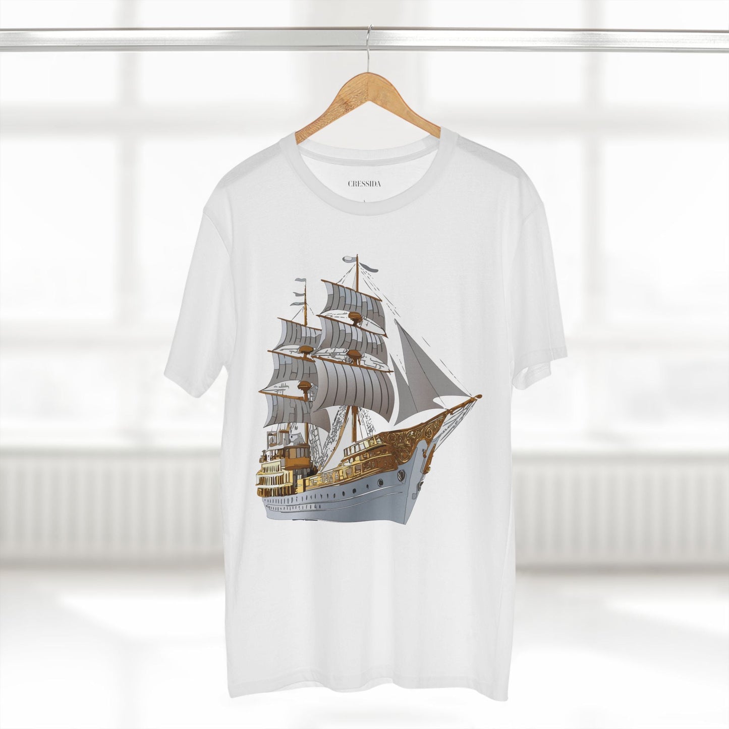 Ship Graphic Unisex 100 Cotton T-Shirt with Gold Frigate Art Design 5