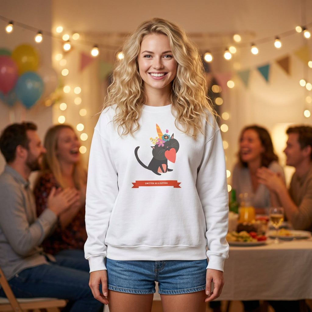 Cat Graphic Valentine's Day Sweatshirt Unisex 50/50 Cotton-Poly Animal Sweatshirt w06