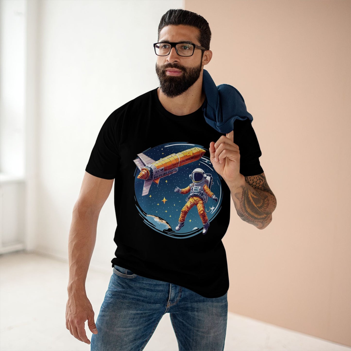 Cosmos Astronaut Shirt Unisex Premium Cotton Tee With Original Art Print By Retro2Nova