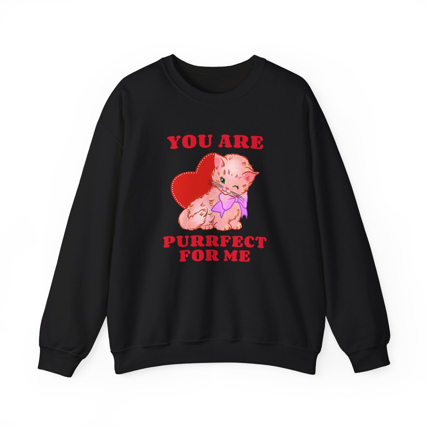 Cat Heart Sweatshirt Unisex Valentines Day Fifty Fifty Cotton Poly Blend Crewneck