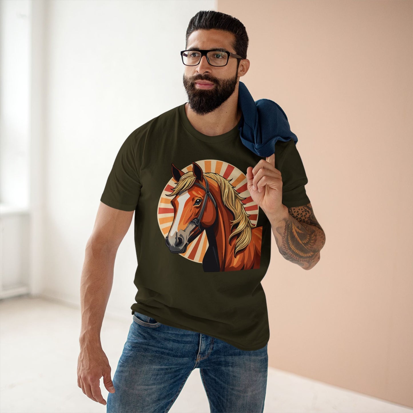Unisex Premium Cotton Art Tee Featuring Horse Illustration Retro2Nova Animals Shirt Collection For All Seasons