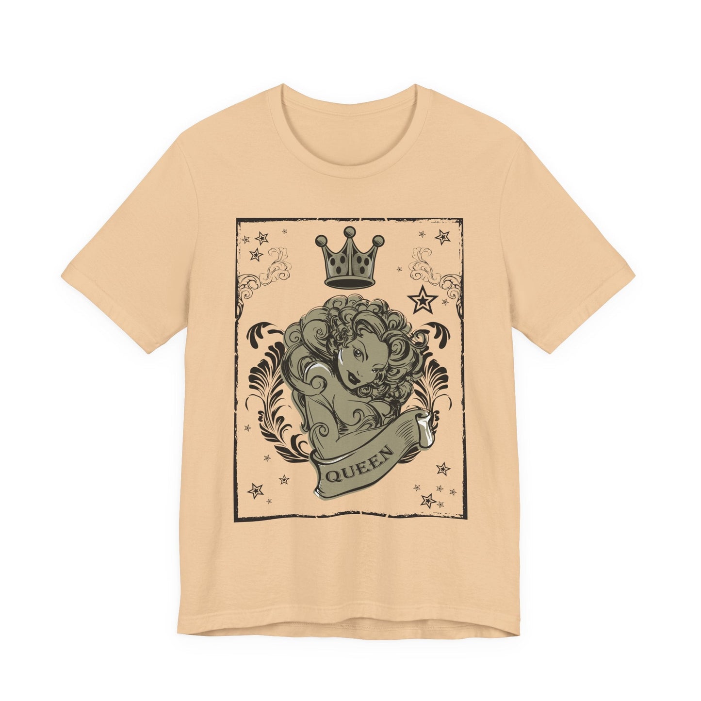 Crown Face Portrait Graphic Tee Vintage Floral Illustration Rock Band T-Shirt
