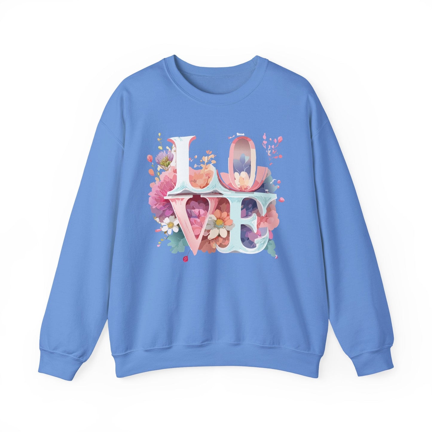 Floral Love Sweatshirt Valentines Day Flower Print Unisex Crewneck Heavy Blend Cotton Polyester