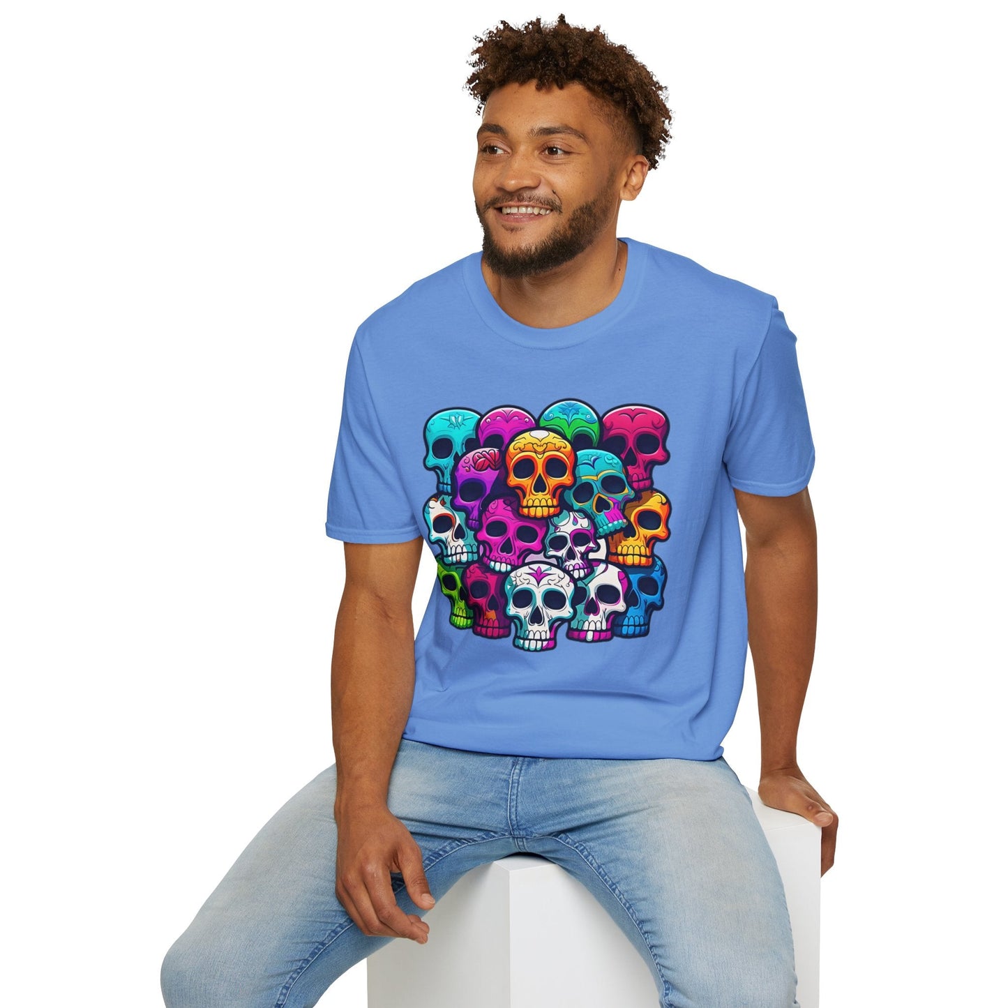 Unisex Skull Tee Shirt With Skeleton Design Gildan Softstyle 64000 100 Percent Ring Spun Cotton