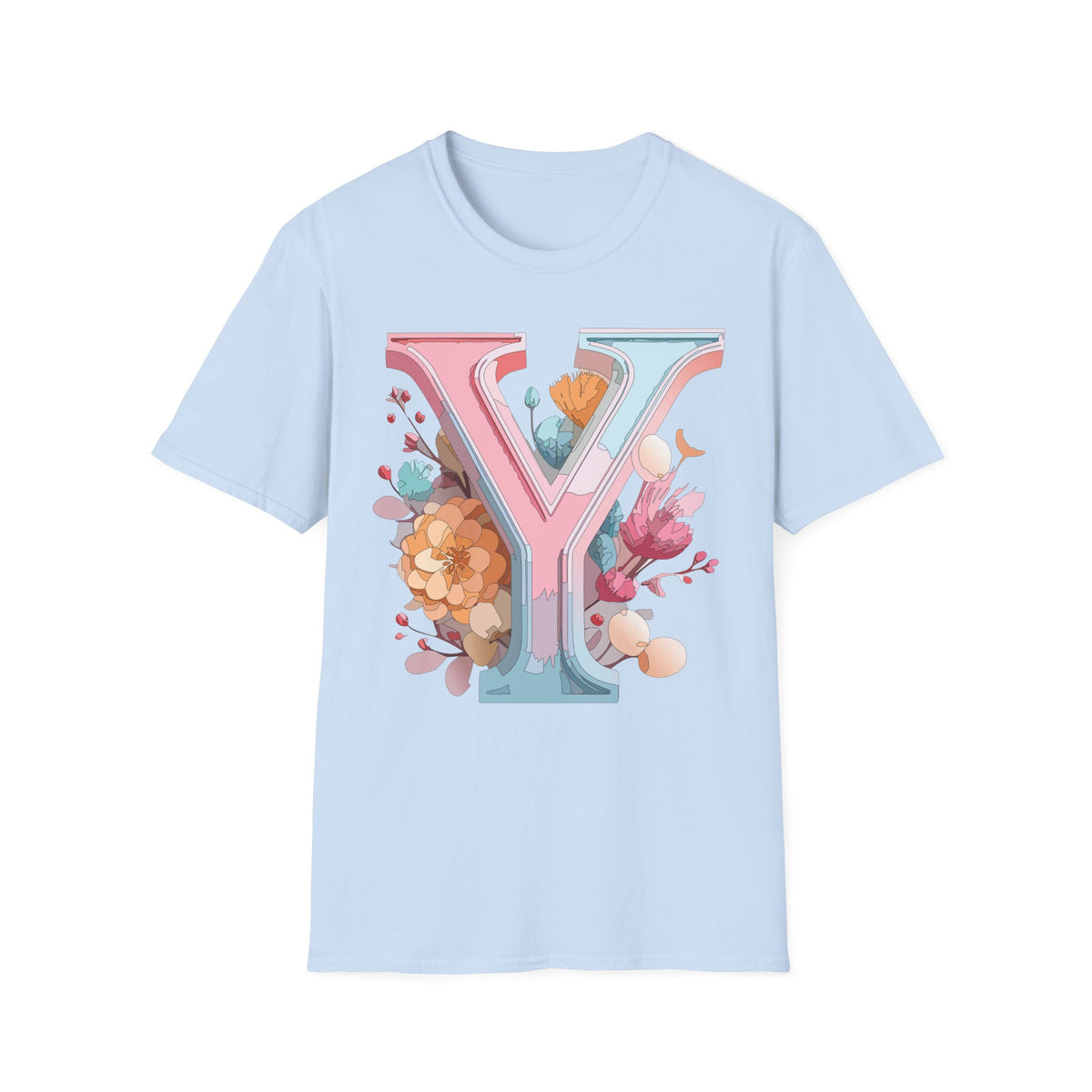 Floral Letter V T-Shirt | Pastel Monogram V Tee