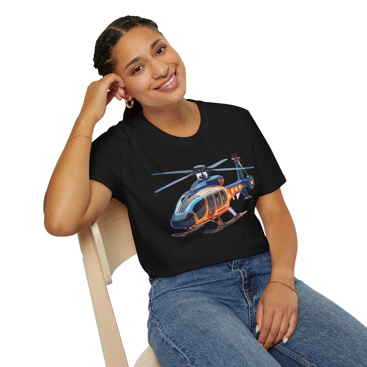 Unisex Helicopter Graphic T Shirt Softstyle 64000 Short Sleeve Chopper Tee For Everyday Comfort