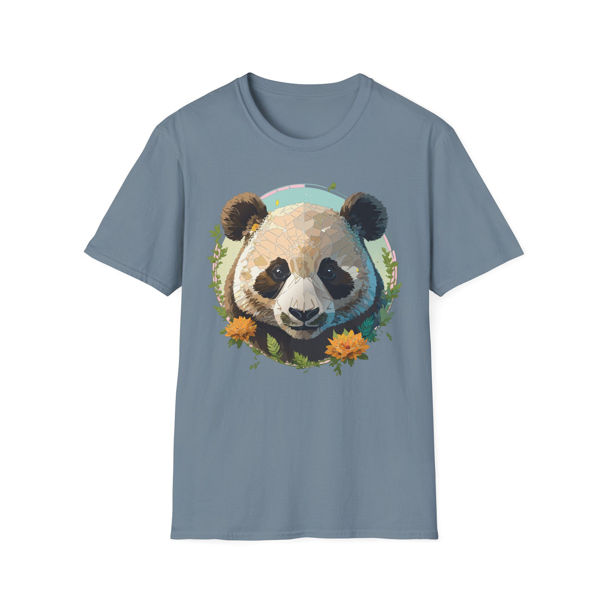 Smiling Panda Face T-Shirt | Floral Bamboo Illustration
