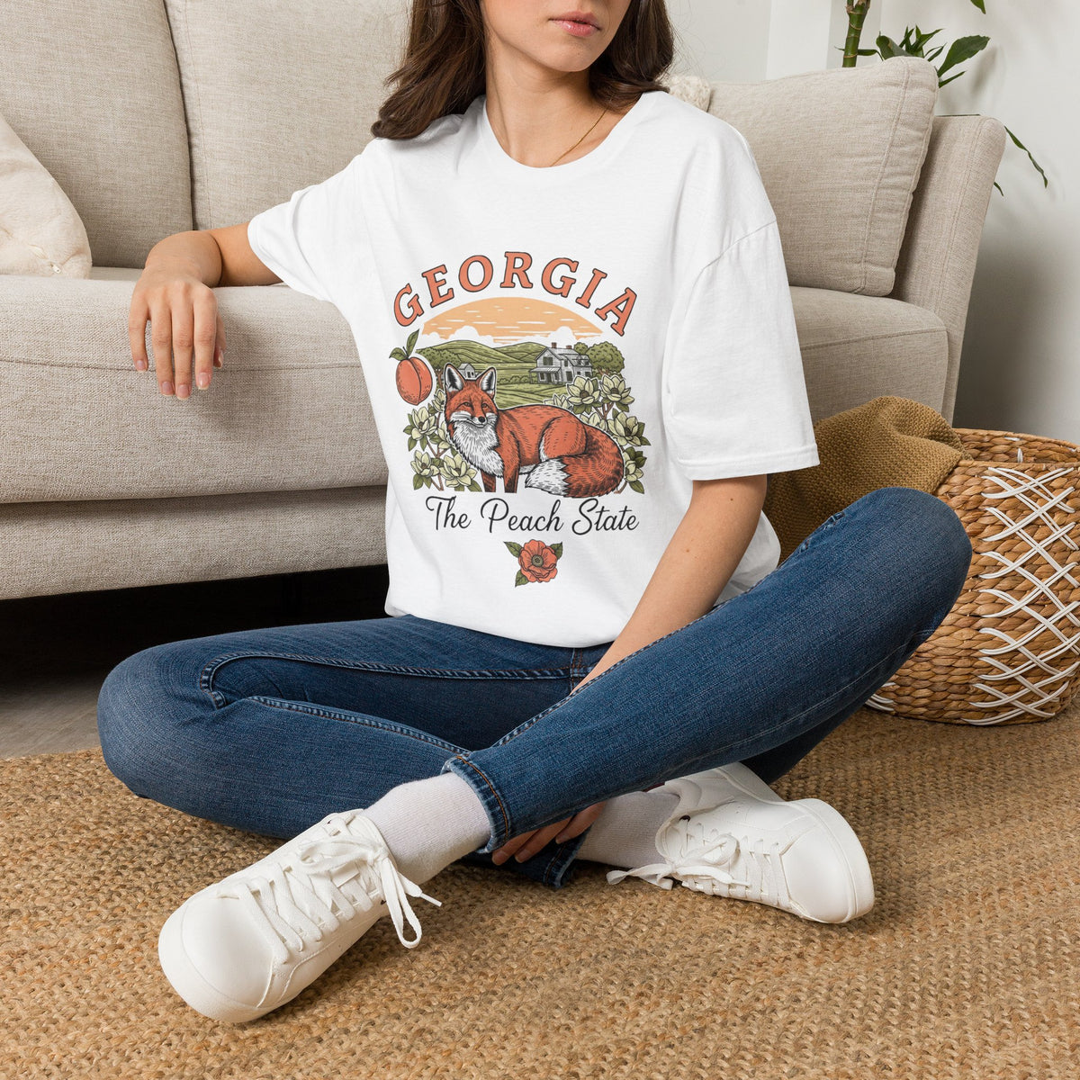 Georgia Fox T-Shirt — The Peach State Vintage Fox Graphic Travel Tourist Graphic Design Unisex 100 Cotton Gildan T-Shirt