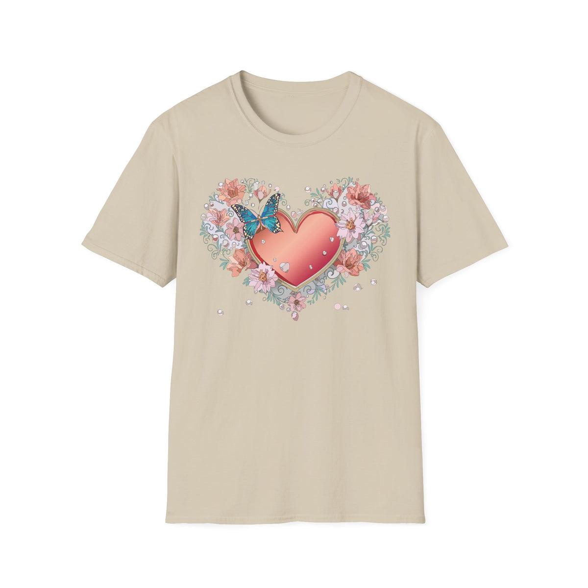 Butterfly Heart Floral Blue Butterfly Graphic Design Unisex 100 Cotton Gildan T-Shirt