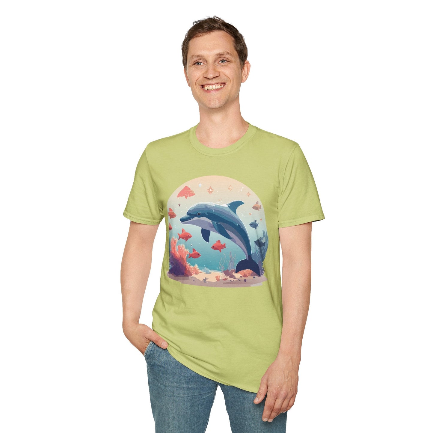 Dolphin Shirt Unisex Softstyle Tee 64000 Gildan 100 Percent Ring Spun Cotton For Everyday Comfort
