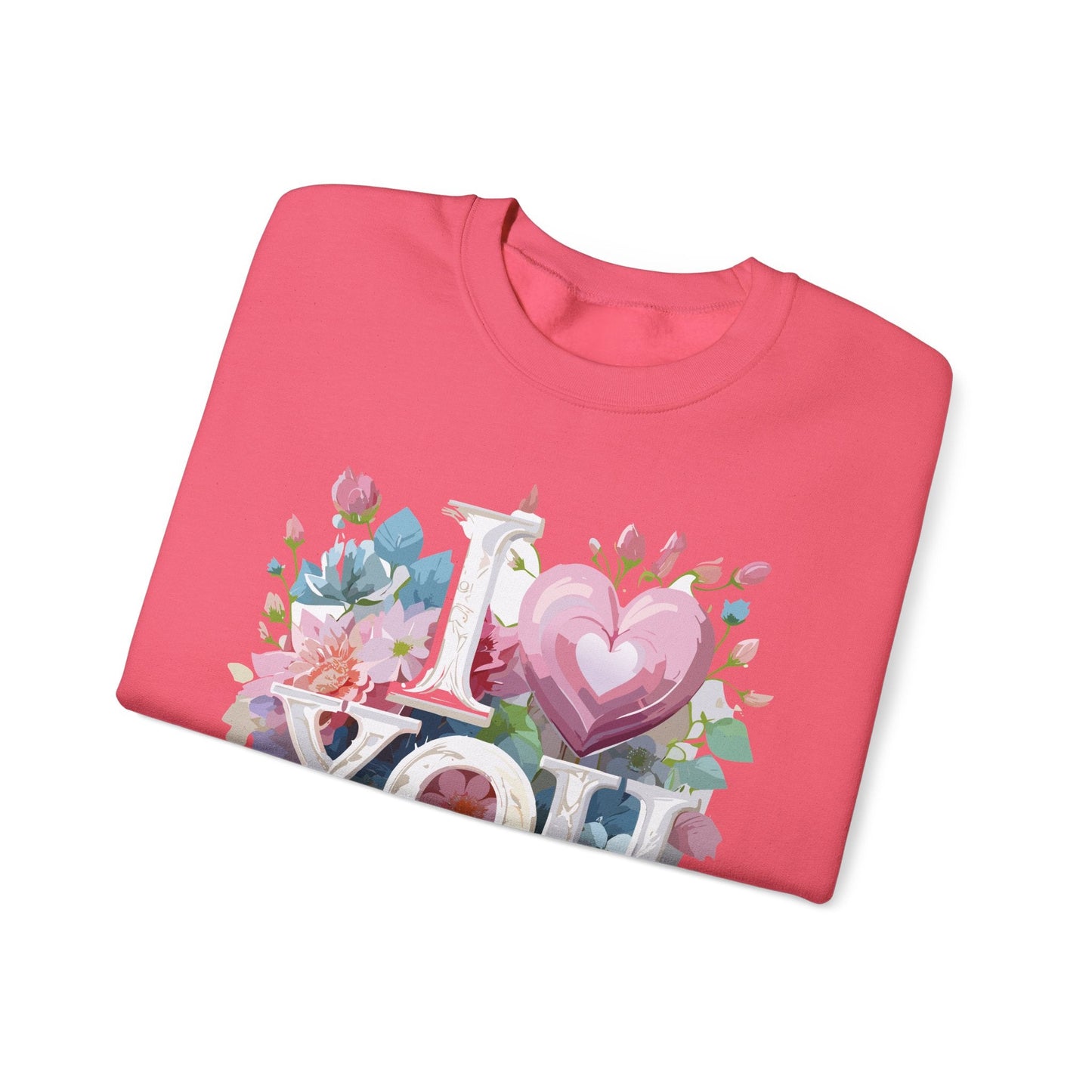 Floral Love Sweatshirt Unisex Valentine Day Flower Print Crewneck Gildan 18000 Cozy