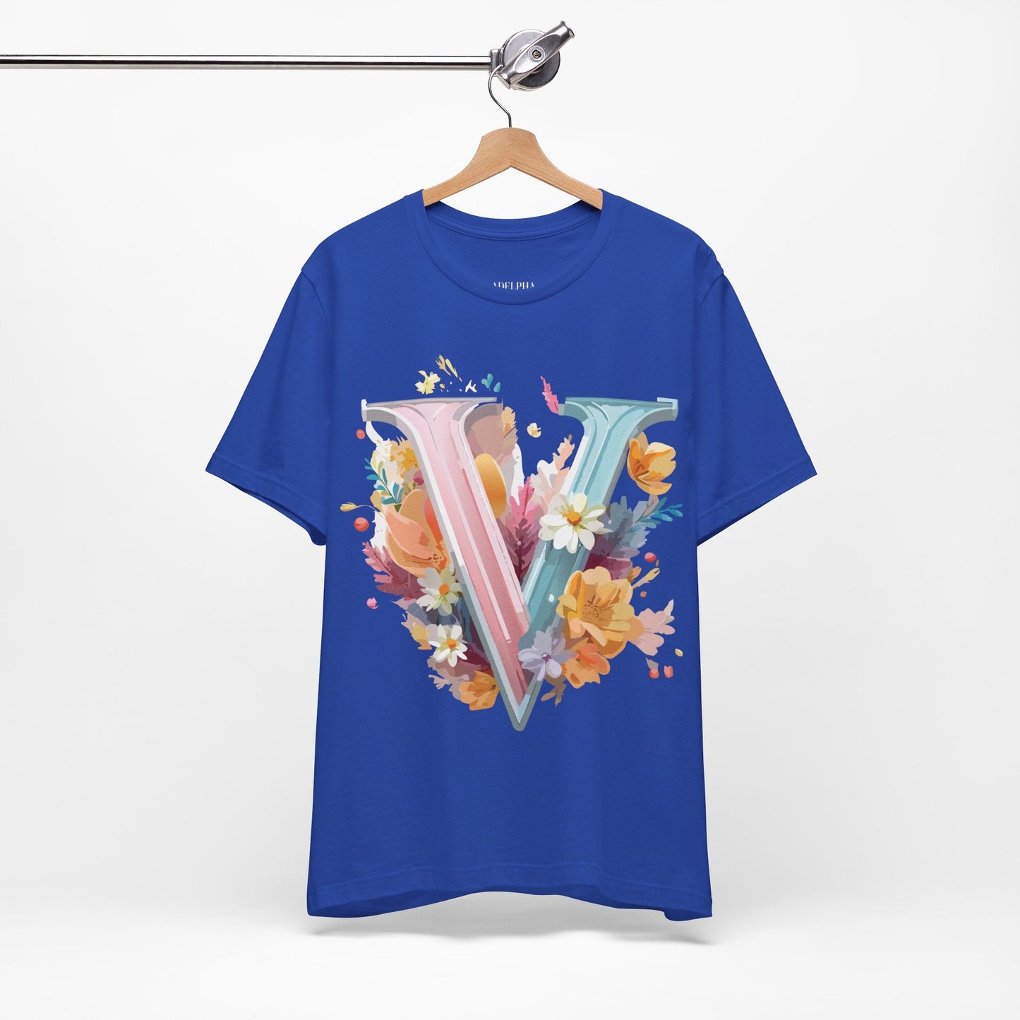 Letter V Shirt Graphic Tee Unisex Jersey Short Sleeve Vintage Inspired Artwork Adelpha