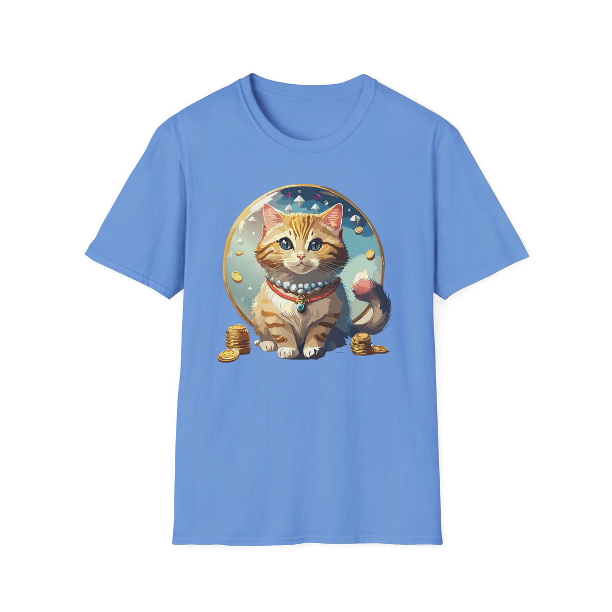 Lucky Cat Illustration T-Shirt | Cute Ginger Kitten, Whimsical Charm