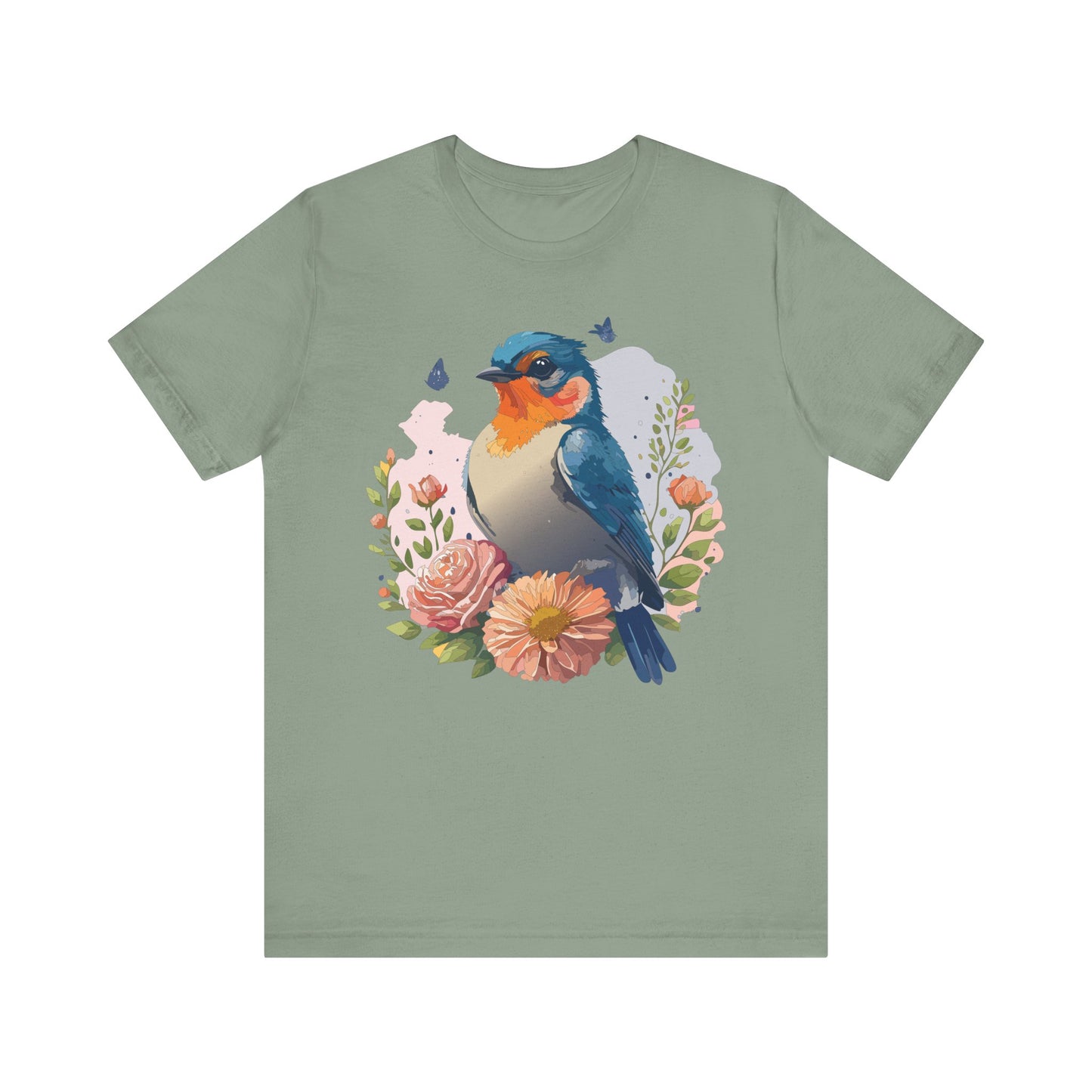 Floral Bird Tee, Animal Shirt, Bird Shirt, Floral Tee, Flower T-shirt, T-Shirt with Animal