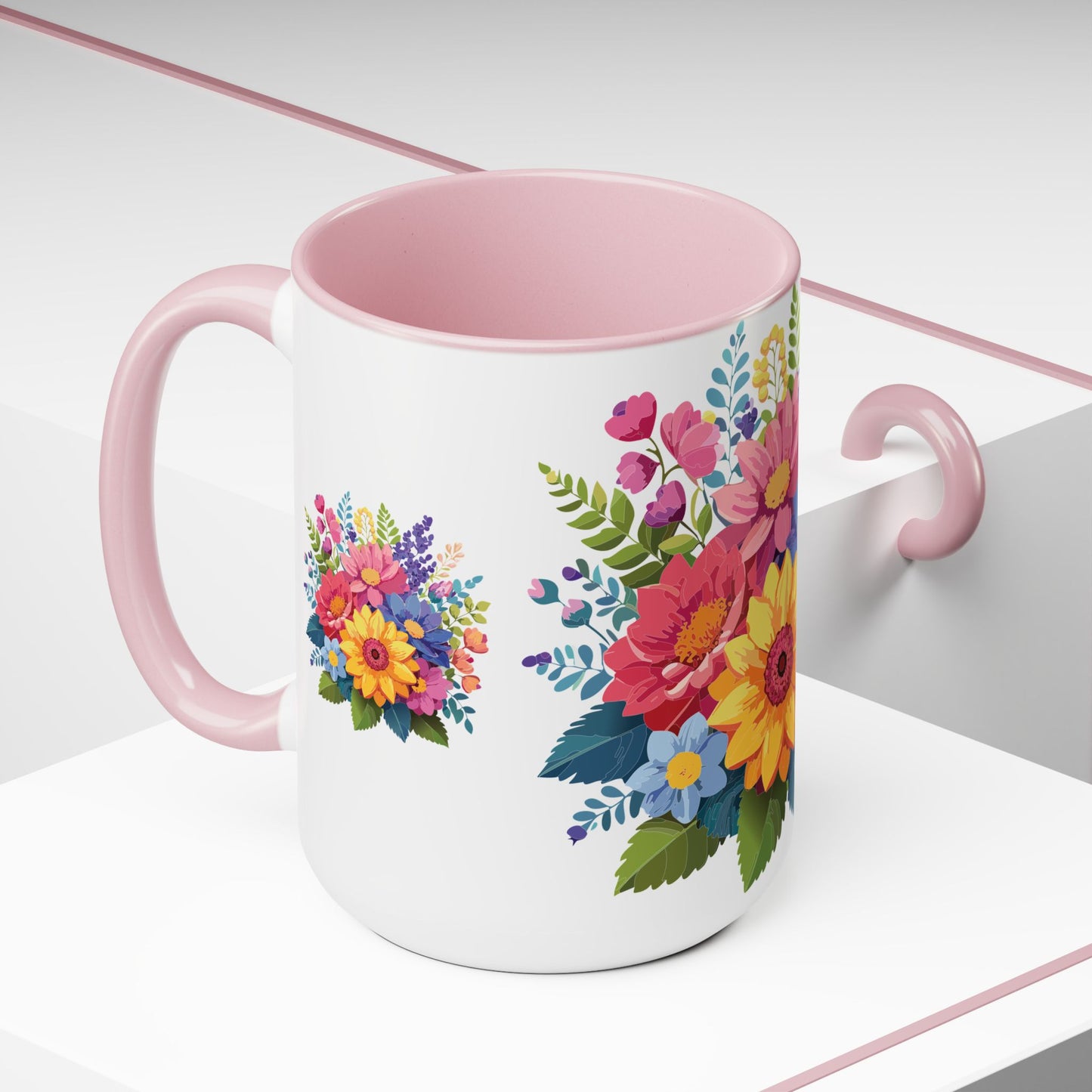 Two-Tone Coffee Mug with flowers