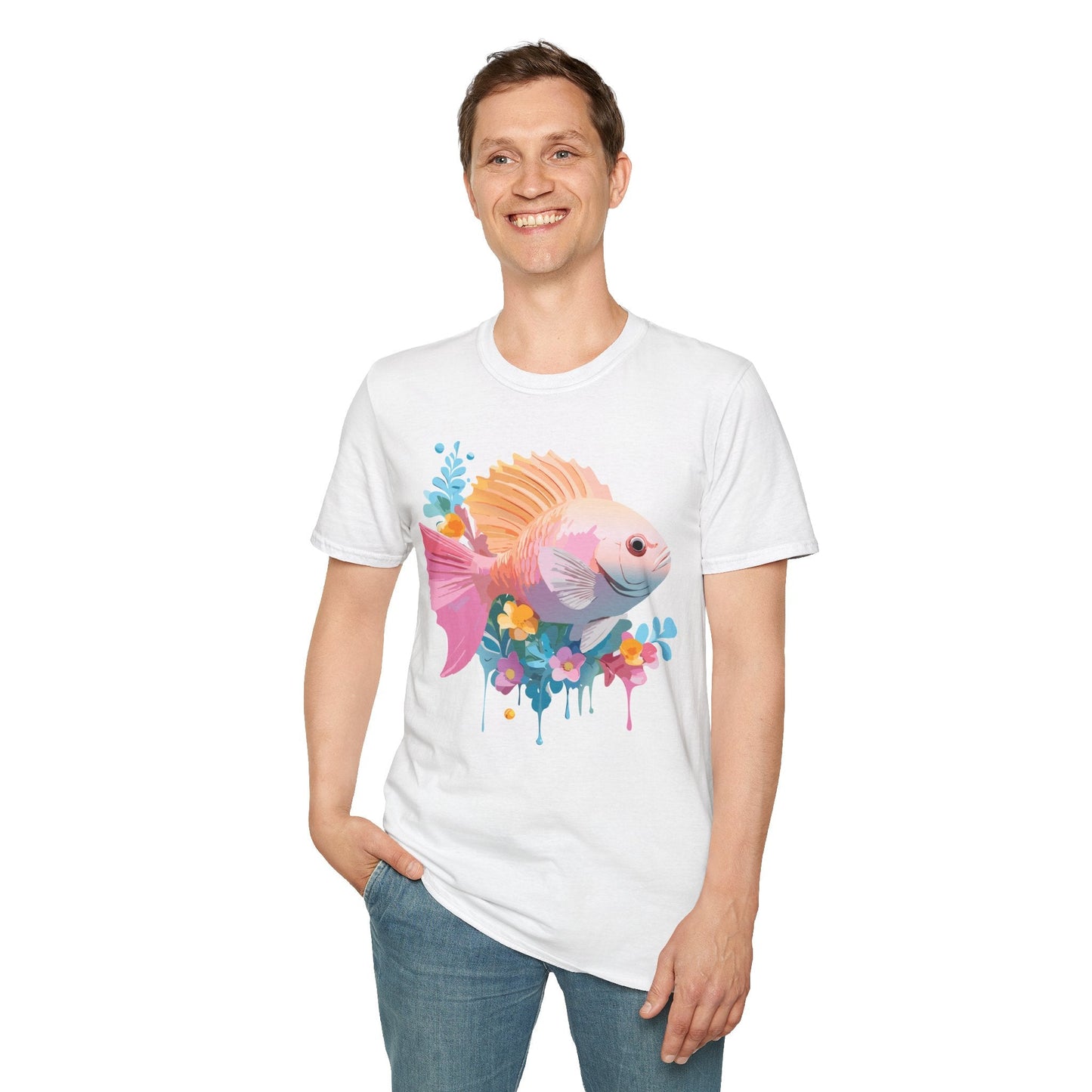 Fish Art Design Graphic Tee Shirt Unisex Softstyle Cotton Short Sleeve Comfort Fit Everyday Wear