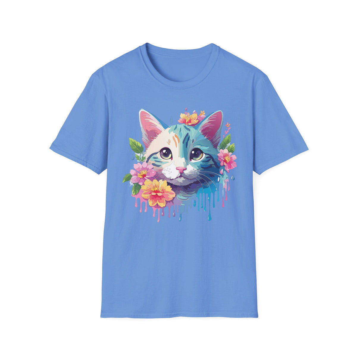 Colorful Watercolor Cat Tee | Floral Crown Cat T-Shirt