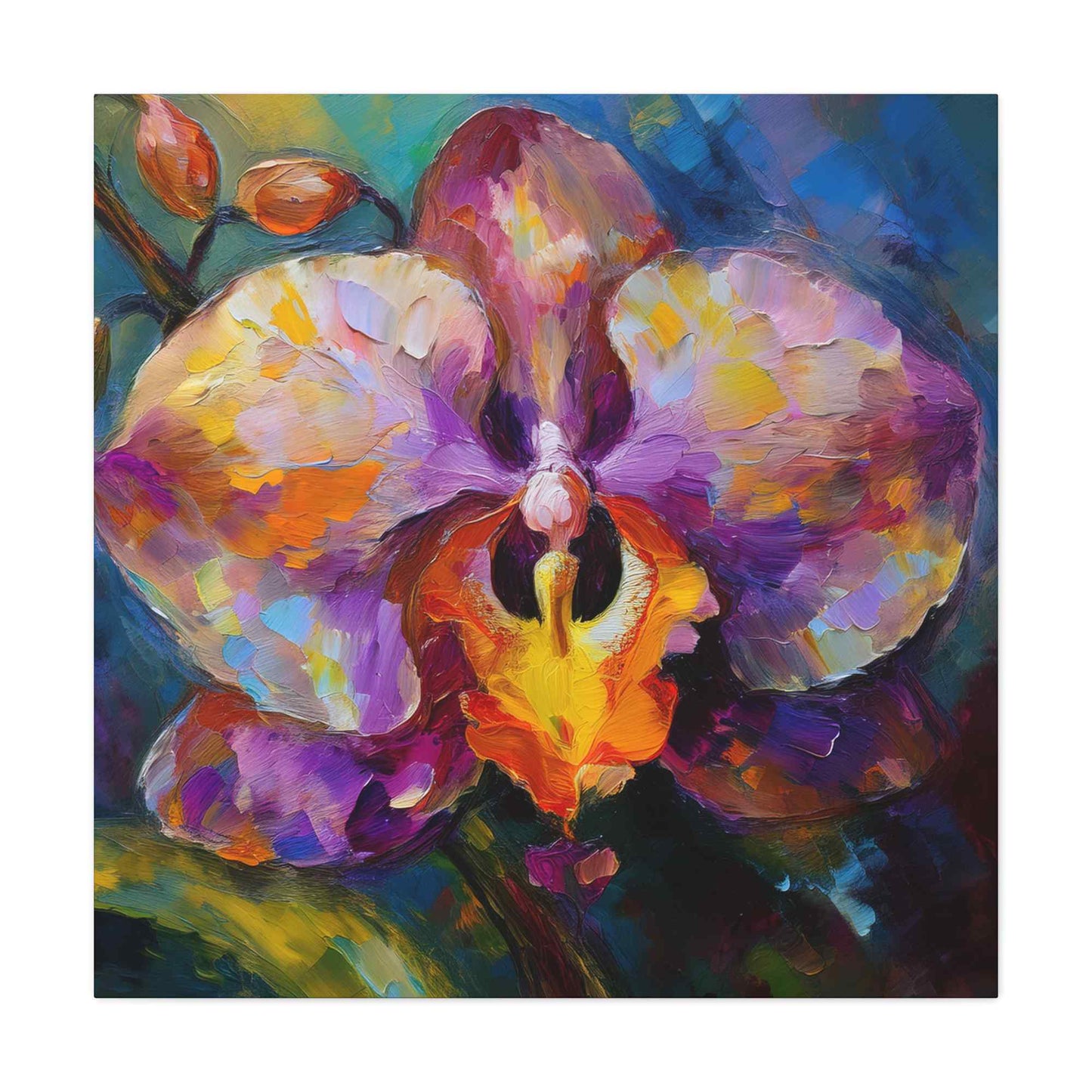 Purple Orchid Print Canvas, Floral Oil Paint Print 20x20, 24x24, 30x30, 32x32, 36x36 Art Design Pine-Wood Inner Frame MC-130