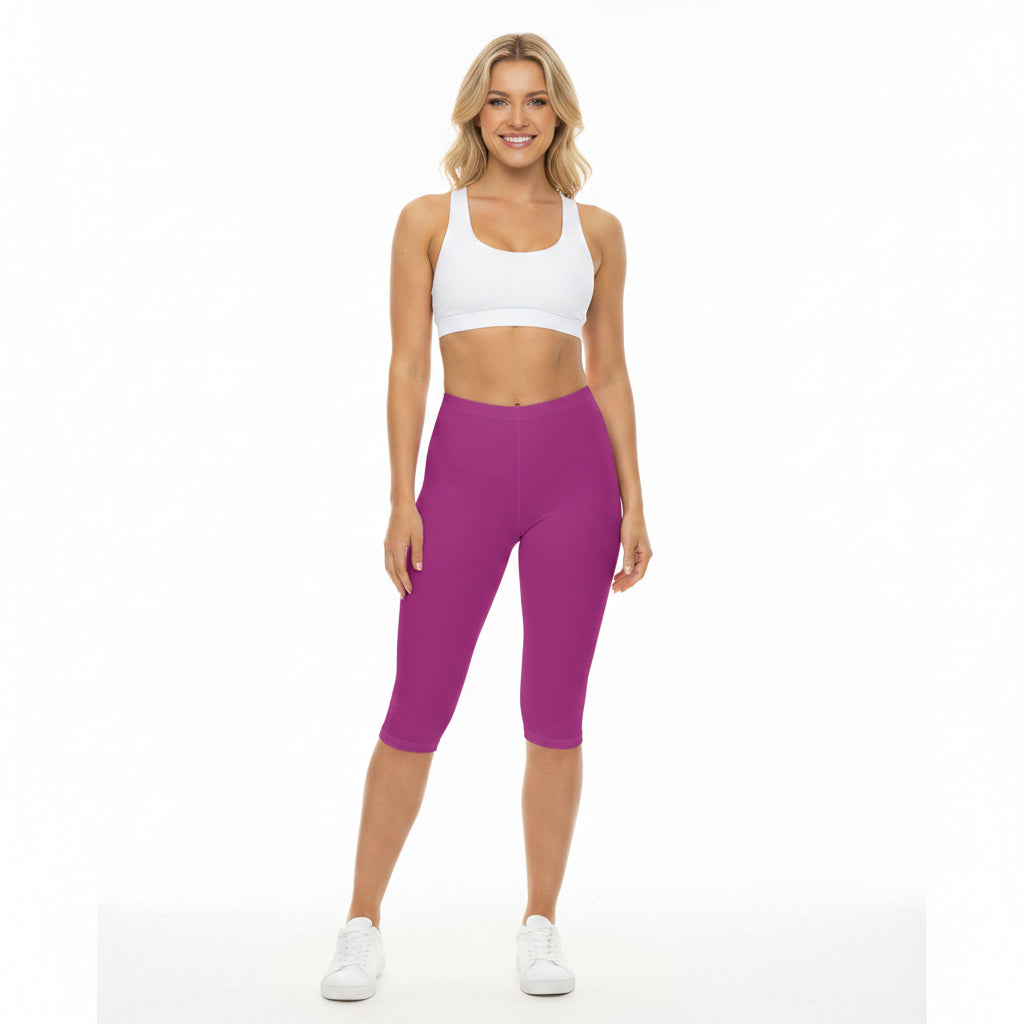 Raspberry Plum Color Women's Brushed Suede Poly Span Casual Capri Leggings XS-2XL