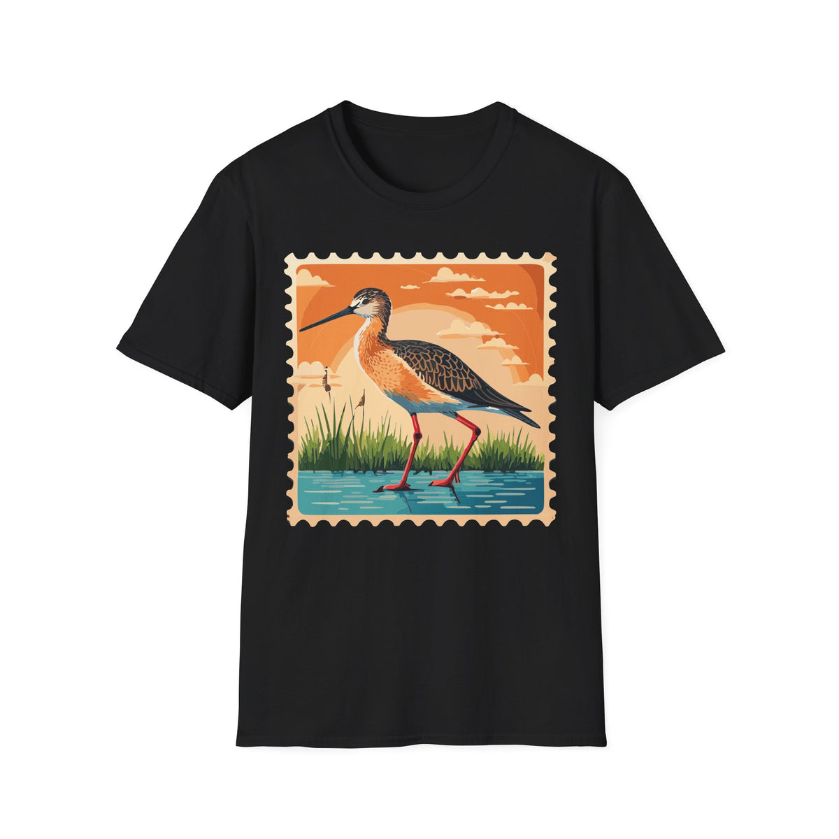 Marsh Bird Illustration T-Shirt | Retro Shorebird Graphic Tee Unisex 100 Cotton Gildan T-Shirt