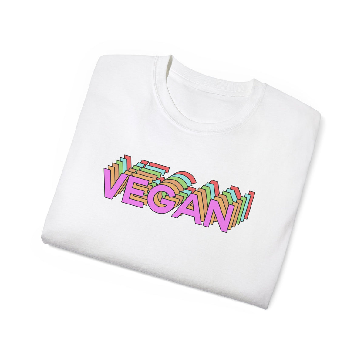 Vegan Retro Layered Text Tee | Colorful 3D Typography