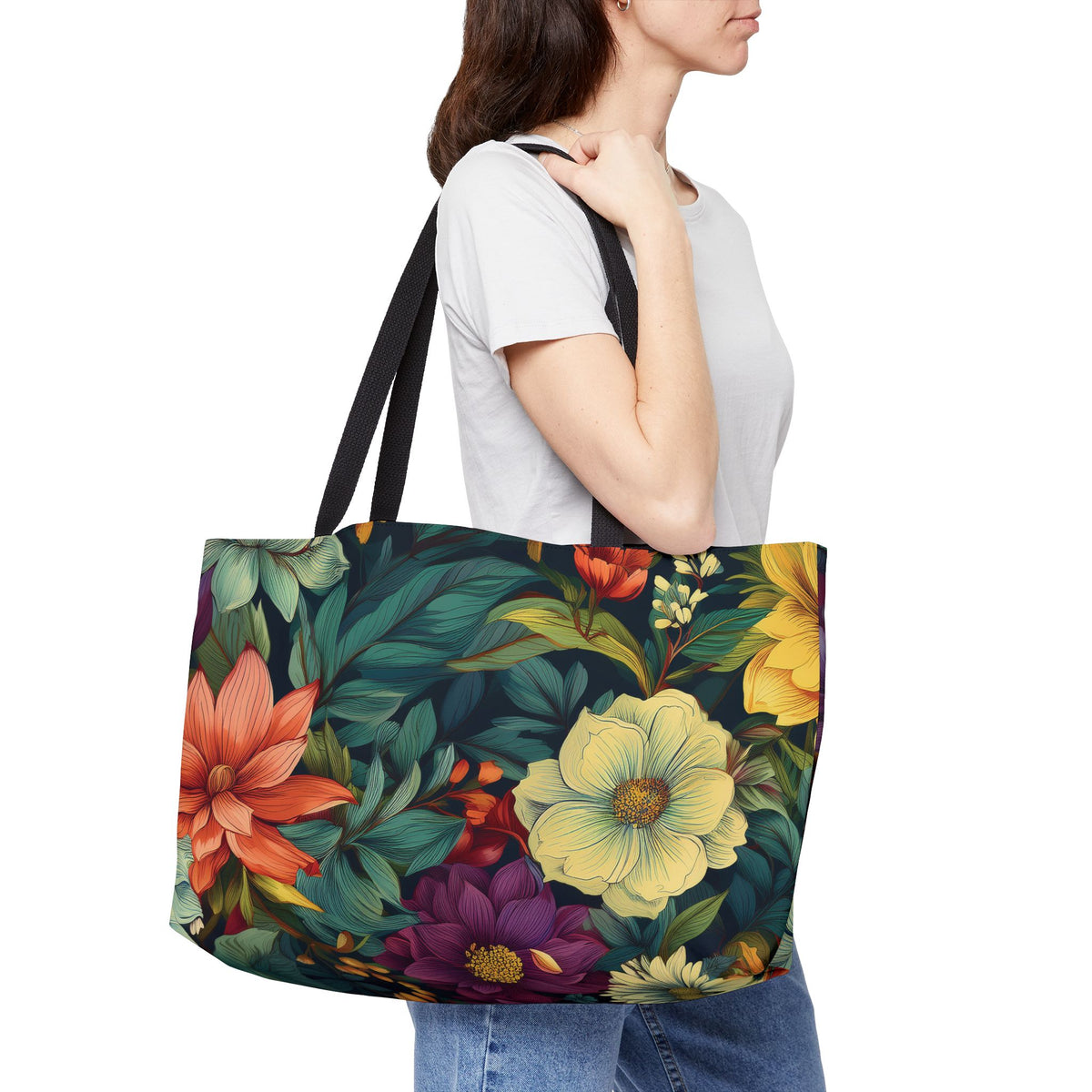 Floral Print Poly Canvas Weekender Bag 01