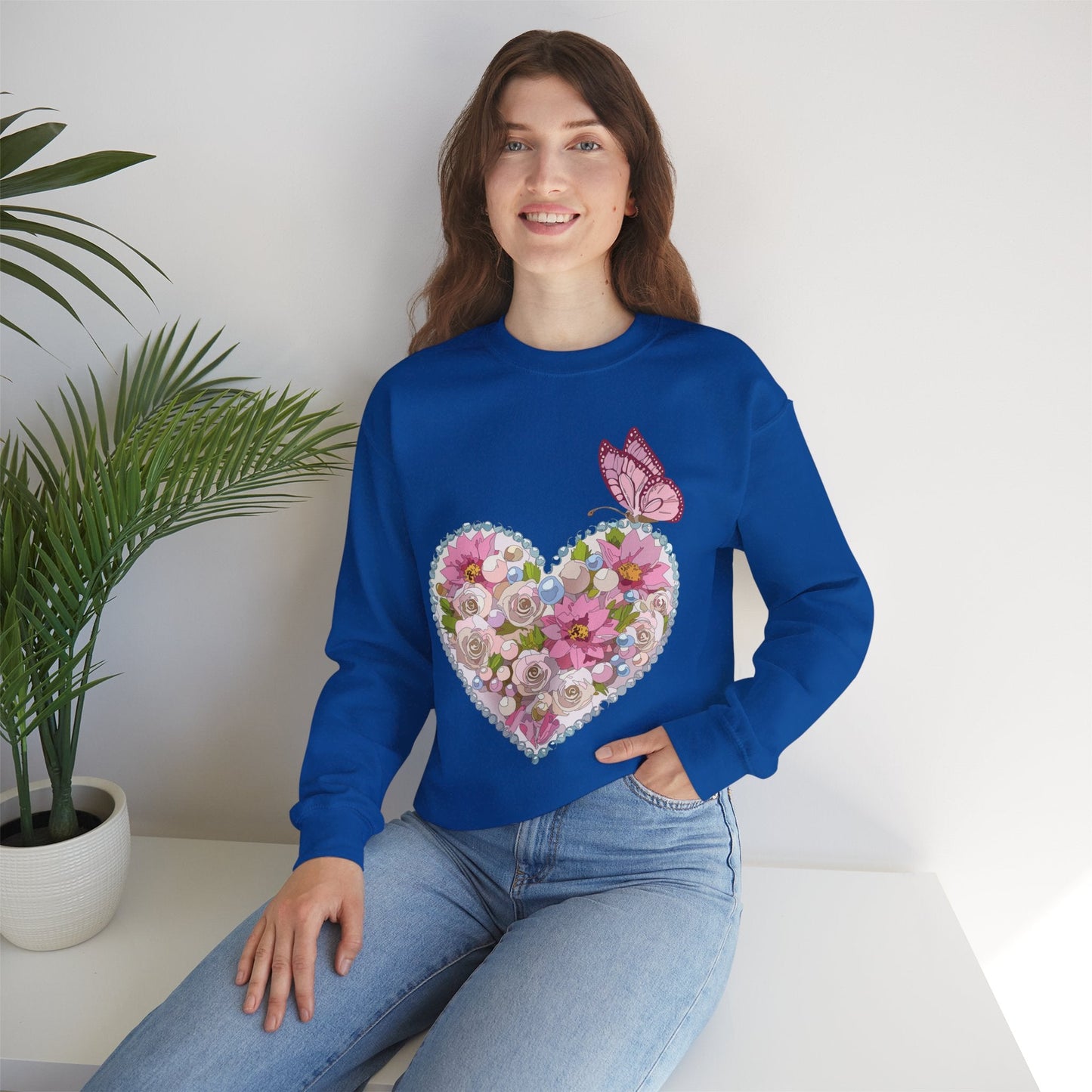 Floral Heart Sweatshirt Unisex Crewneck Valentines Day 50 50 Heavy Blend Gildan 18000