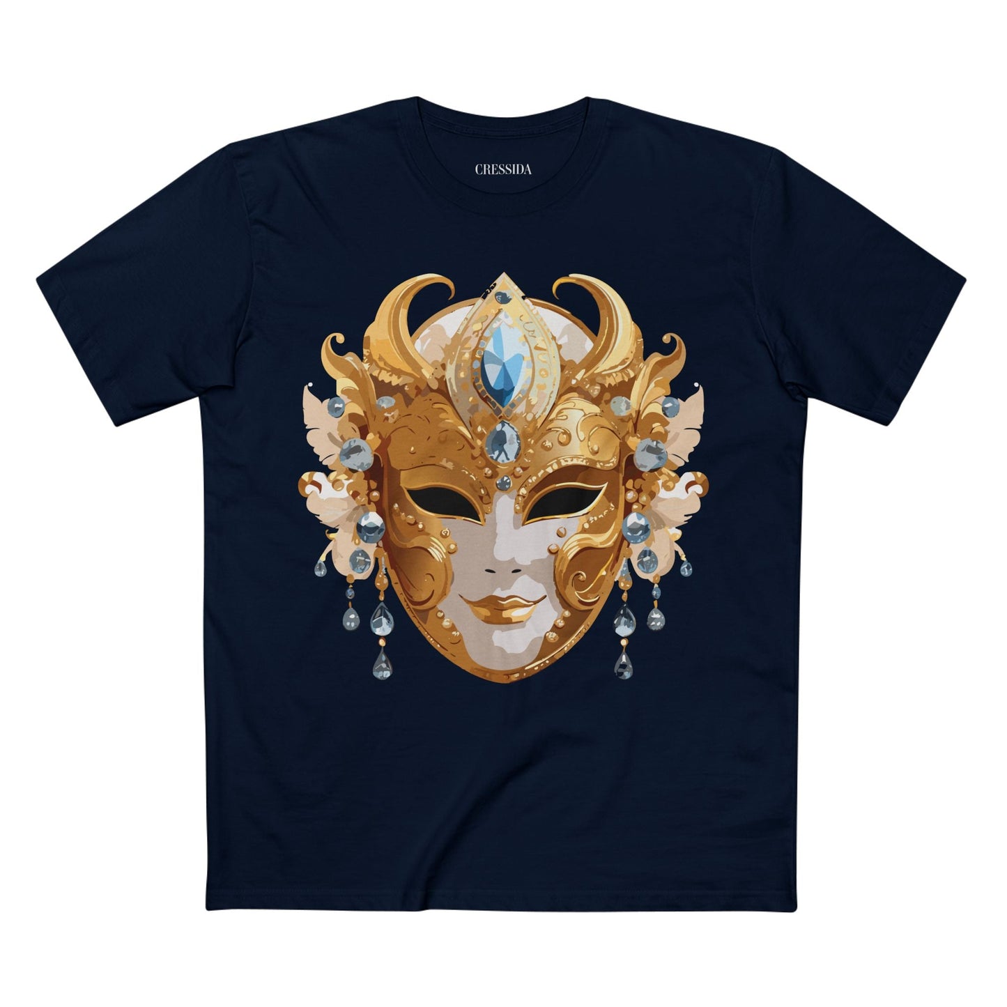 Carnival Mask Graphic T-Shirt Unisex 100 Cotton With Antique Gold Art Design Tee 22