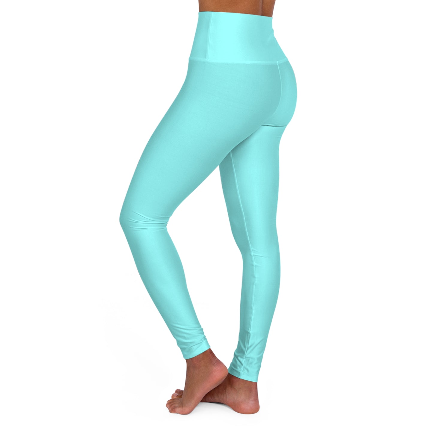 High-Waisted Pale Cyan Blue Yoga Leggings Women's Seamless Poly-Span Stretchy Aqua Activewear Pants