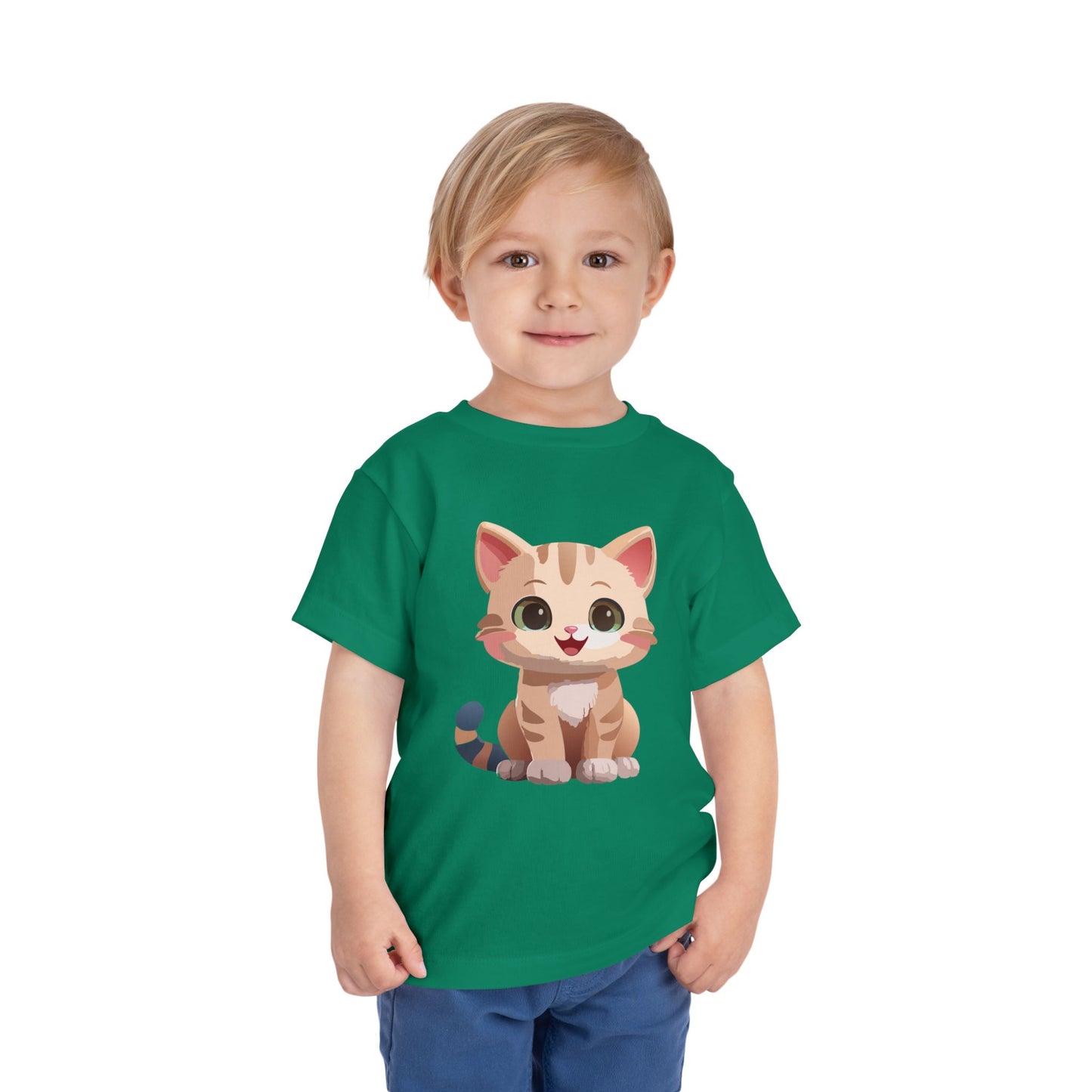 Bonita camiseta de manga corta para niños pequeños con gato: adorable camiseta con gráfico de gatito para niños (2 a 5 años)