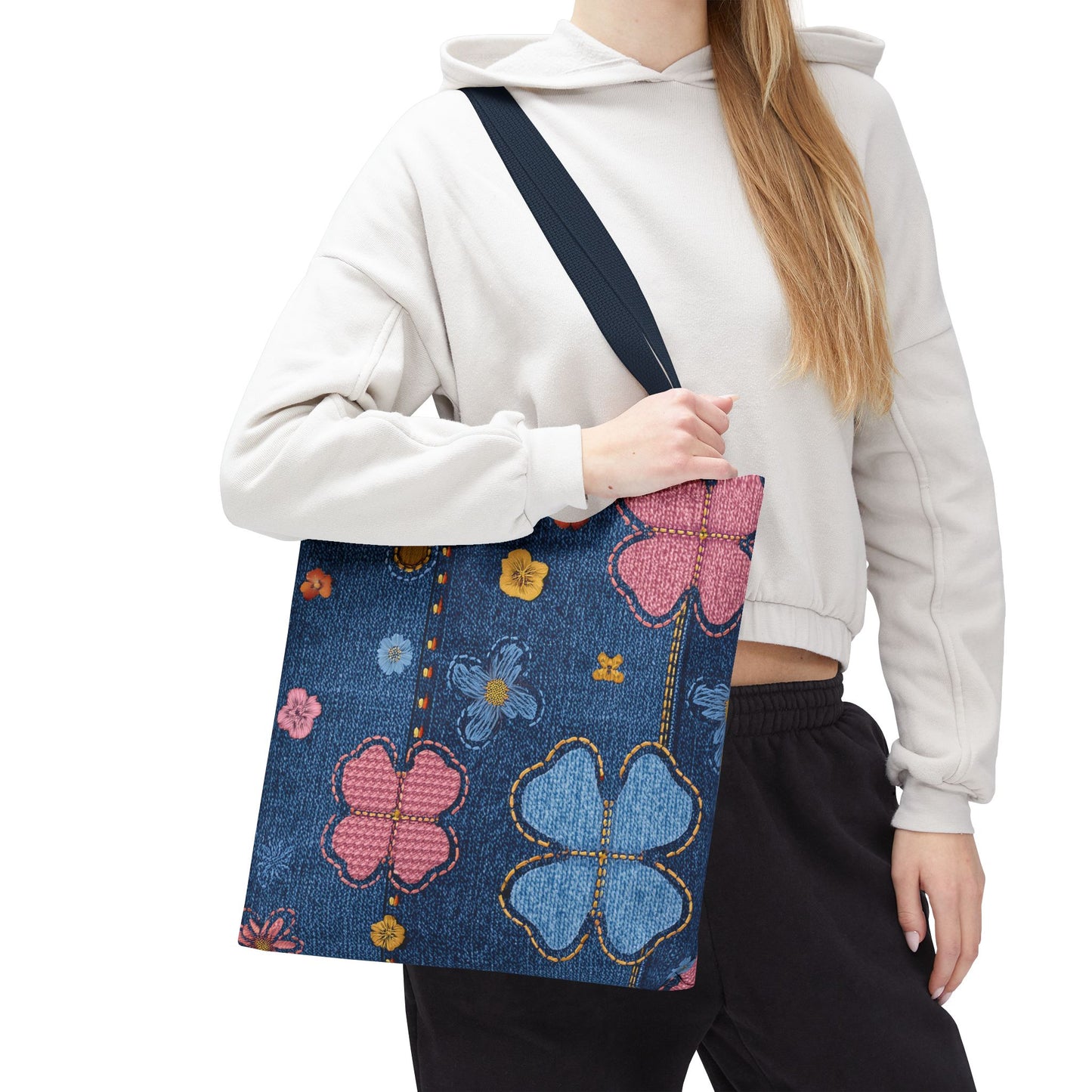 Denim Fabric Imitation Print Unisex Canvas Bag Poly Spun 3 Sizes Tote Bag 129