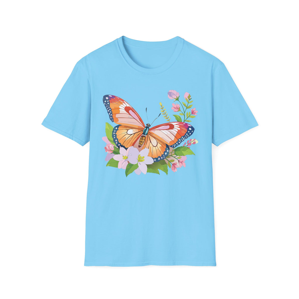 Orange Watercolor Butterfly T-Shirt | Floral Spring Nature Graphic Tee Unisex 100 Cotton Gildan T-Shirt