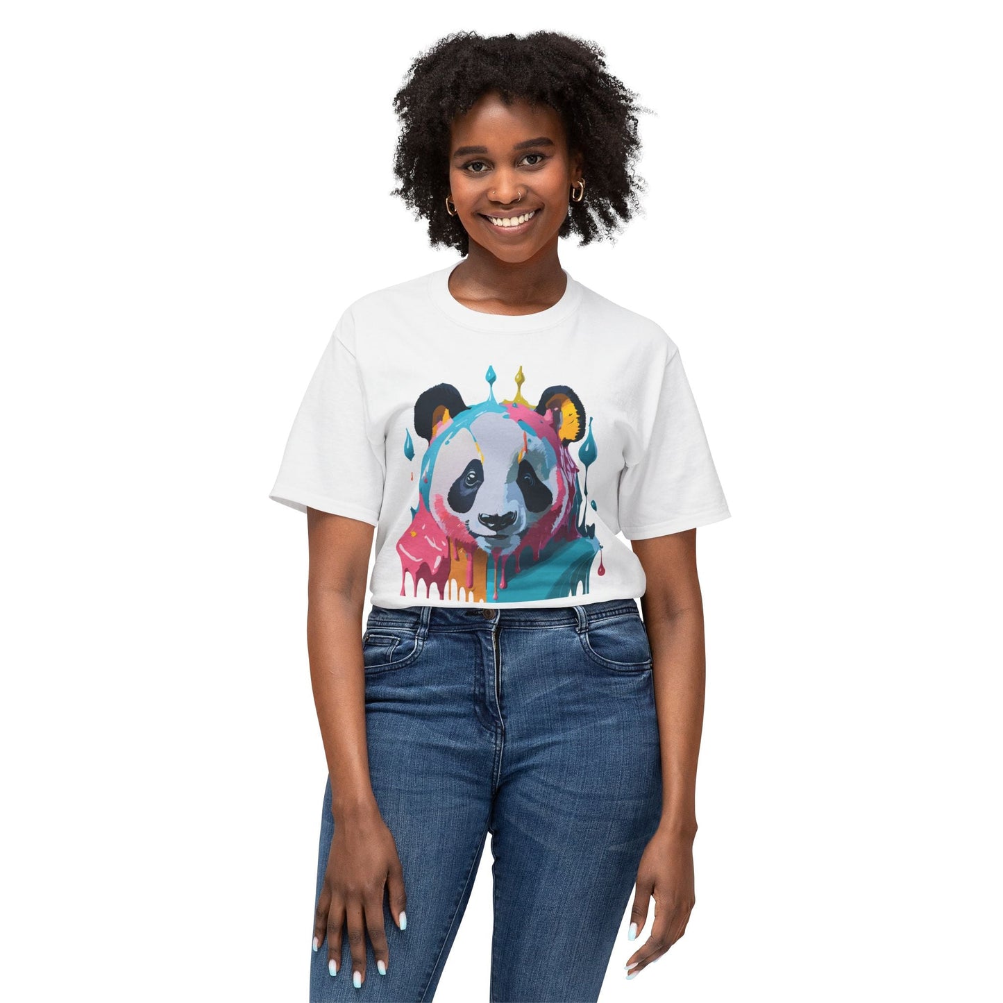 Unisex Panda Art T Shirt With Floral Design Print In HD Cotton 100 Percent USA Made