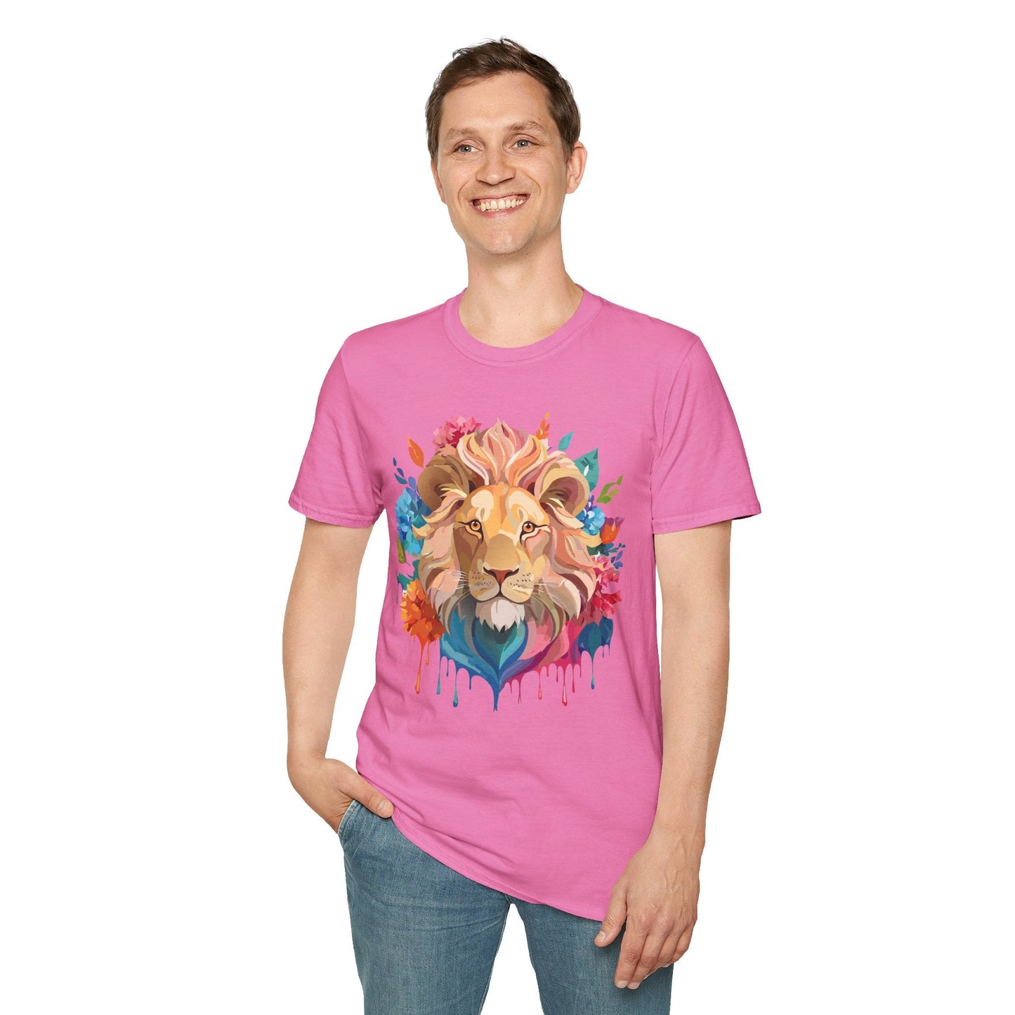 Lion Shirt Unisex Floral Lion Tee Gildan Softstyle 64000 Lightweight Cotton Tee