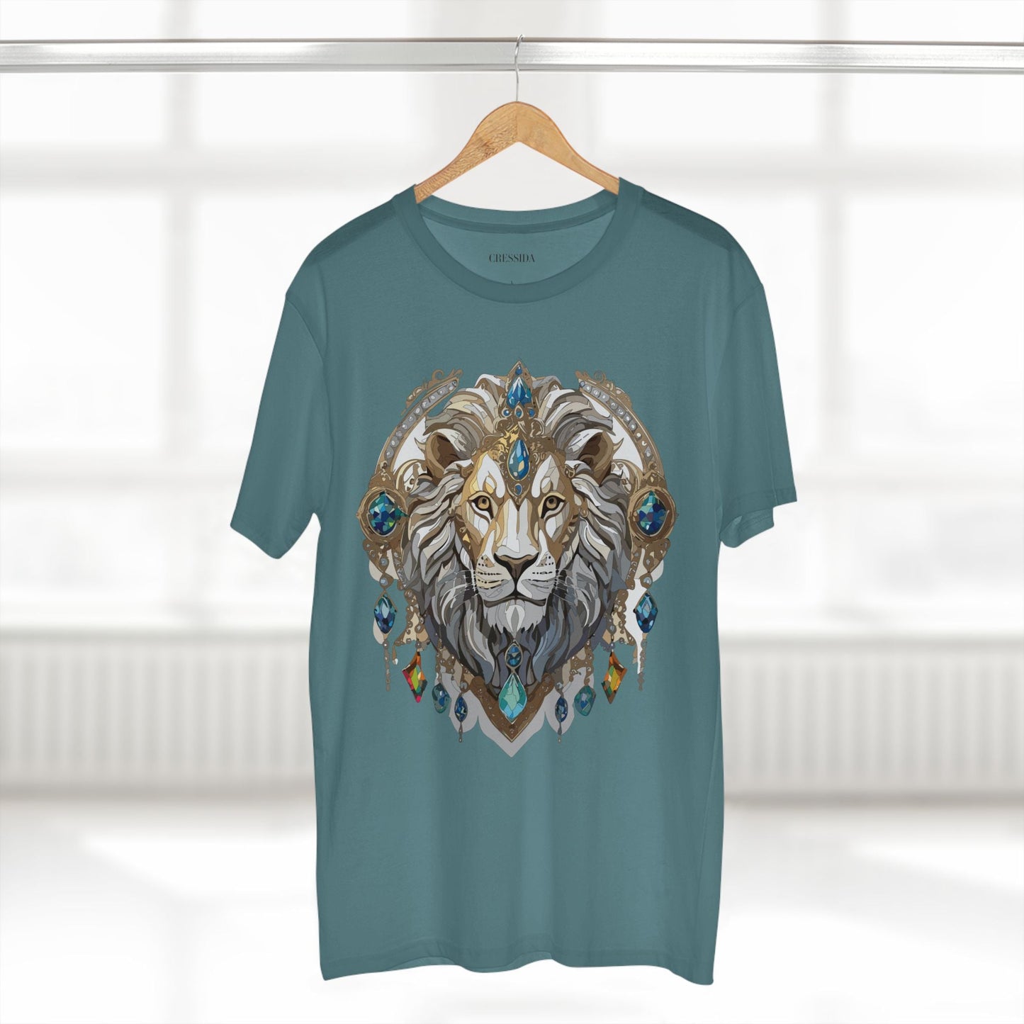 Lion Graphic Unisex 100 Cotton Tee With Unique Animal Golden Medallion Art Design 58