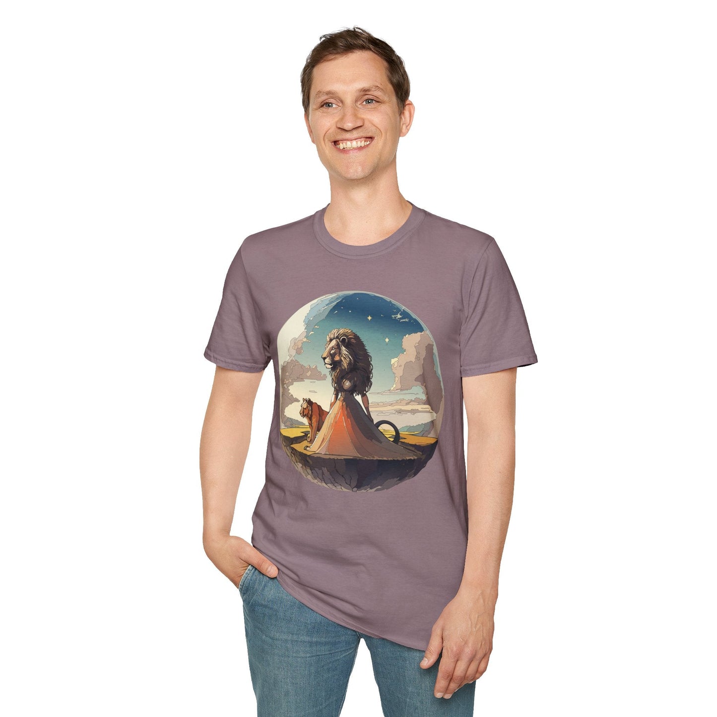 Lion Graphic T Shirt Unisex Softstyle 64000 Gildan 100 Percent Cotton Tee