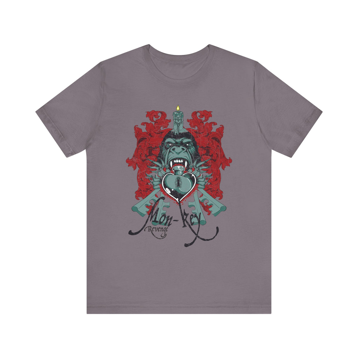 Gorilla Crest with Sword and Heart T-Shirt Heraldic Gothic Design Rock Band T-Shirt