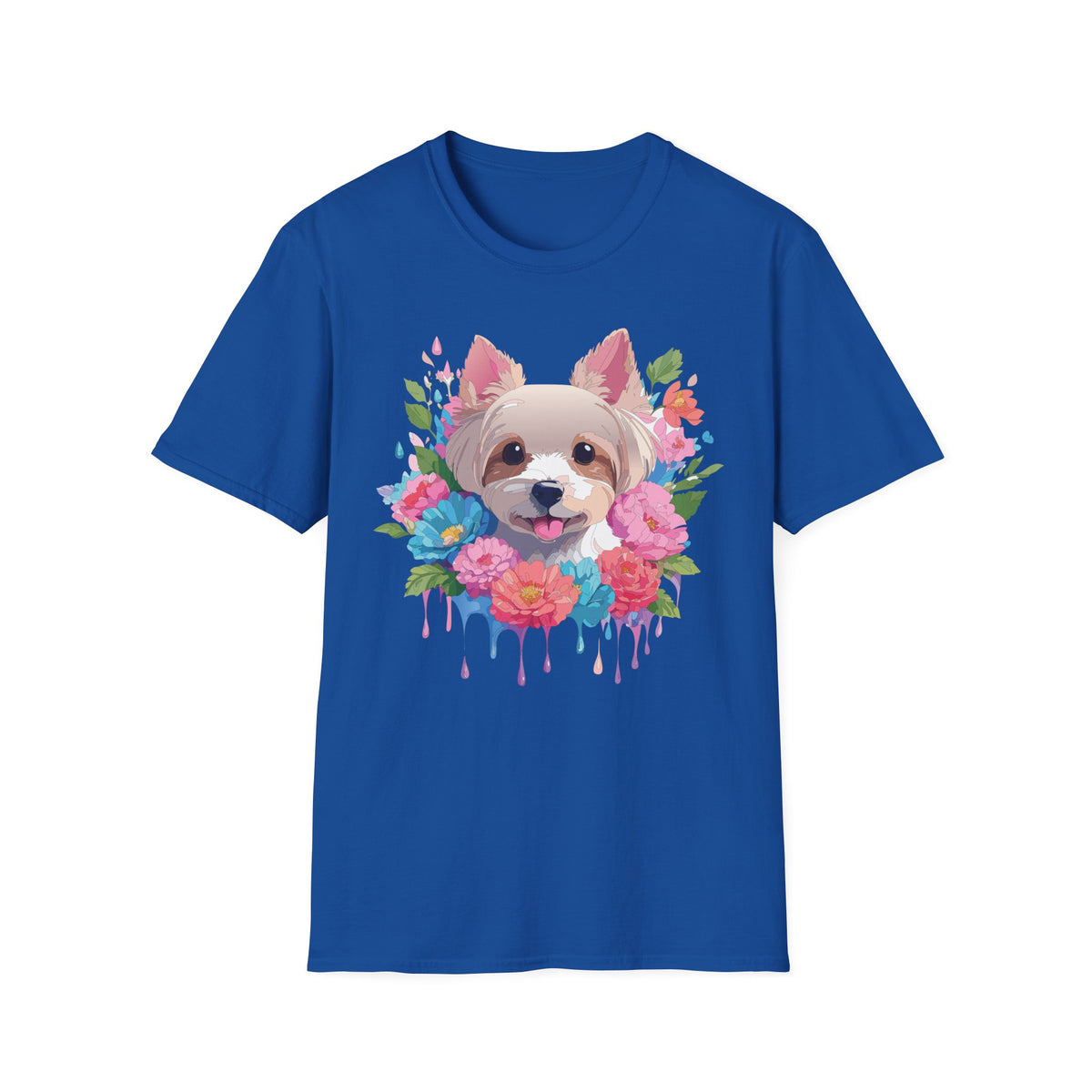 Watercolor Yorkie Face T-Shirt | Floral Paw Print Dog Tee