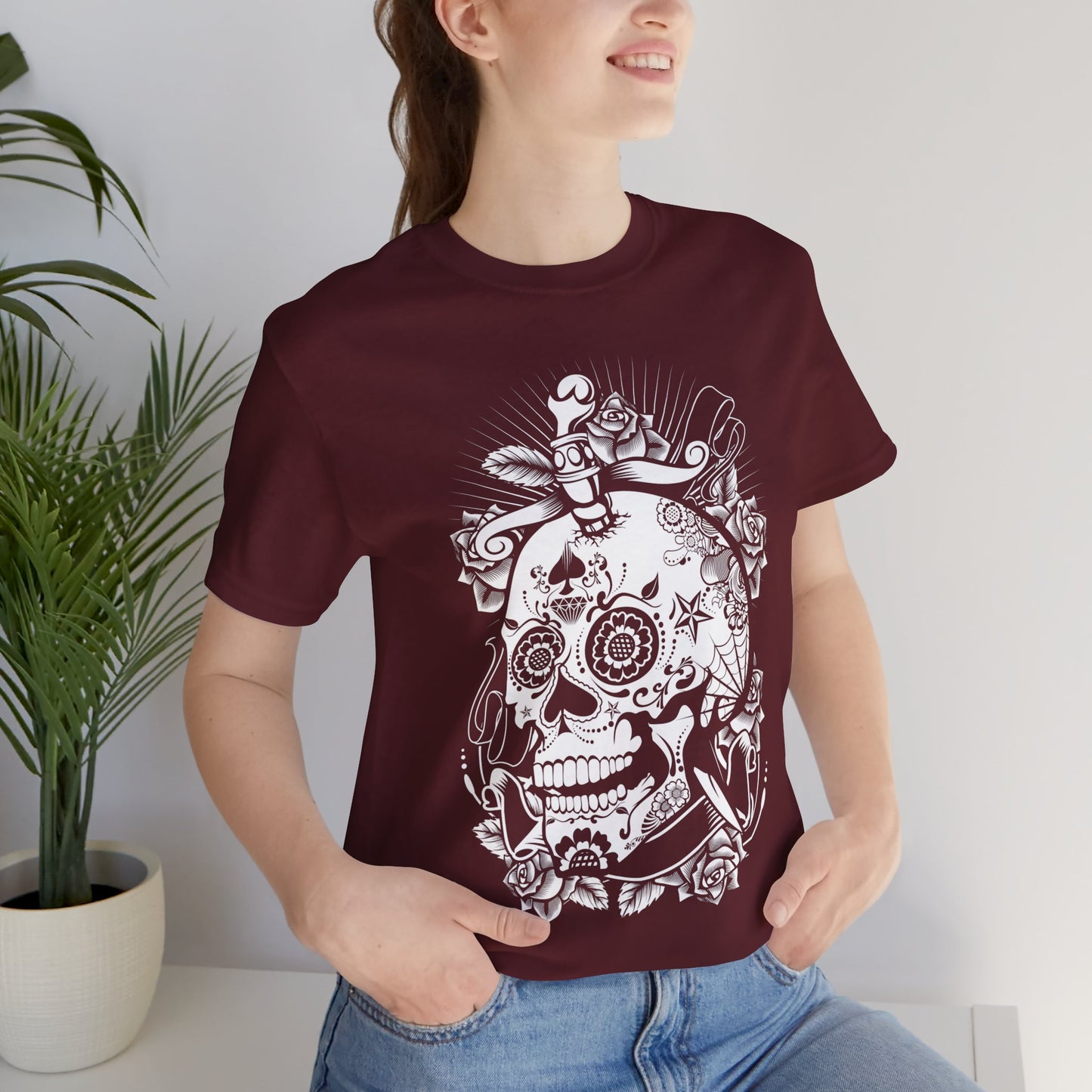 Unisex Cotton Tee Shirt with Skull